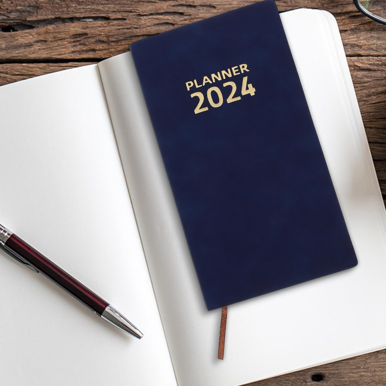 2024 Daily Planner Notebook Portable Schedule Notepad with Imitation Leather Cover for Office Home Travel Paper Planner for Task Notes and Inspiration image number 2