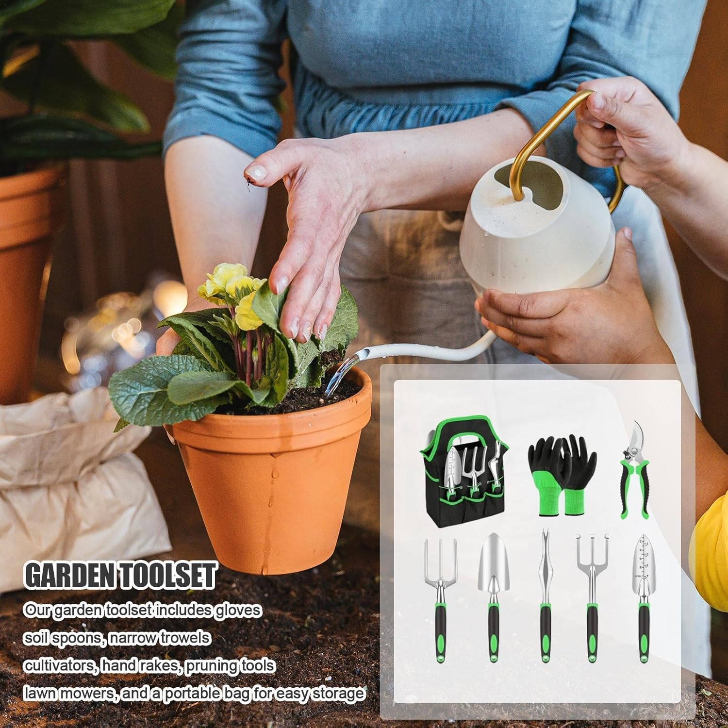 Garden Tools with Bag | Portable Gardening Supplies Hand Tools for Outdoor | 18X Hand Pruning Tools with Storage Bag, Garden Tools with Rubber Handle for Gardening image number 5