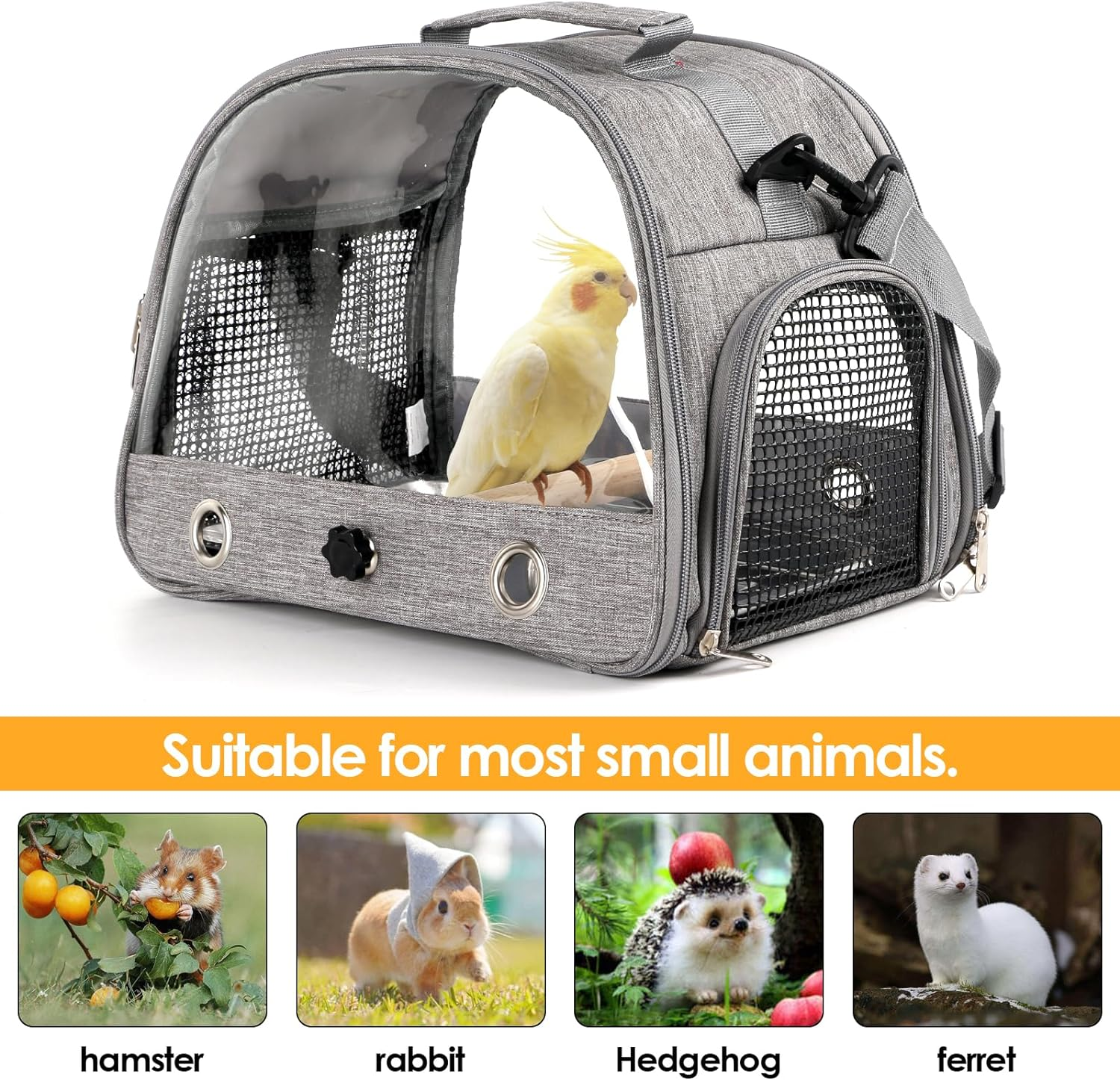 Bird Travel Carrier with Perch Parakeet Backpack Carriers with Stainless Steel Plate Portable Pet Carrier Bag for Bird Cage Accessories Transparent Travel Carrier Cage for Budgie Conure Cockatiel image number 5