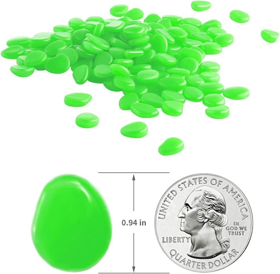 Glow in the Dark Pebbles for Outdoor Decor, Garden Lawn Yard, Aquarium, Walkway, Fish Tank, Pathway, Dwered by Light or Solar-Recharge Repeatedlyriveway, Luminous Pebbles 300Pcs (Green) image number 1