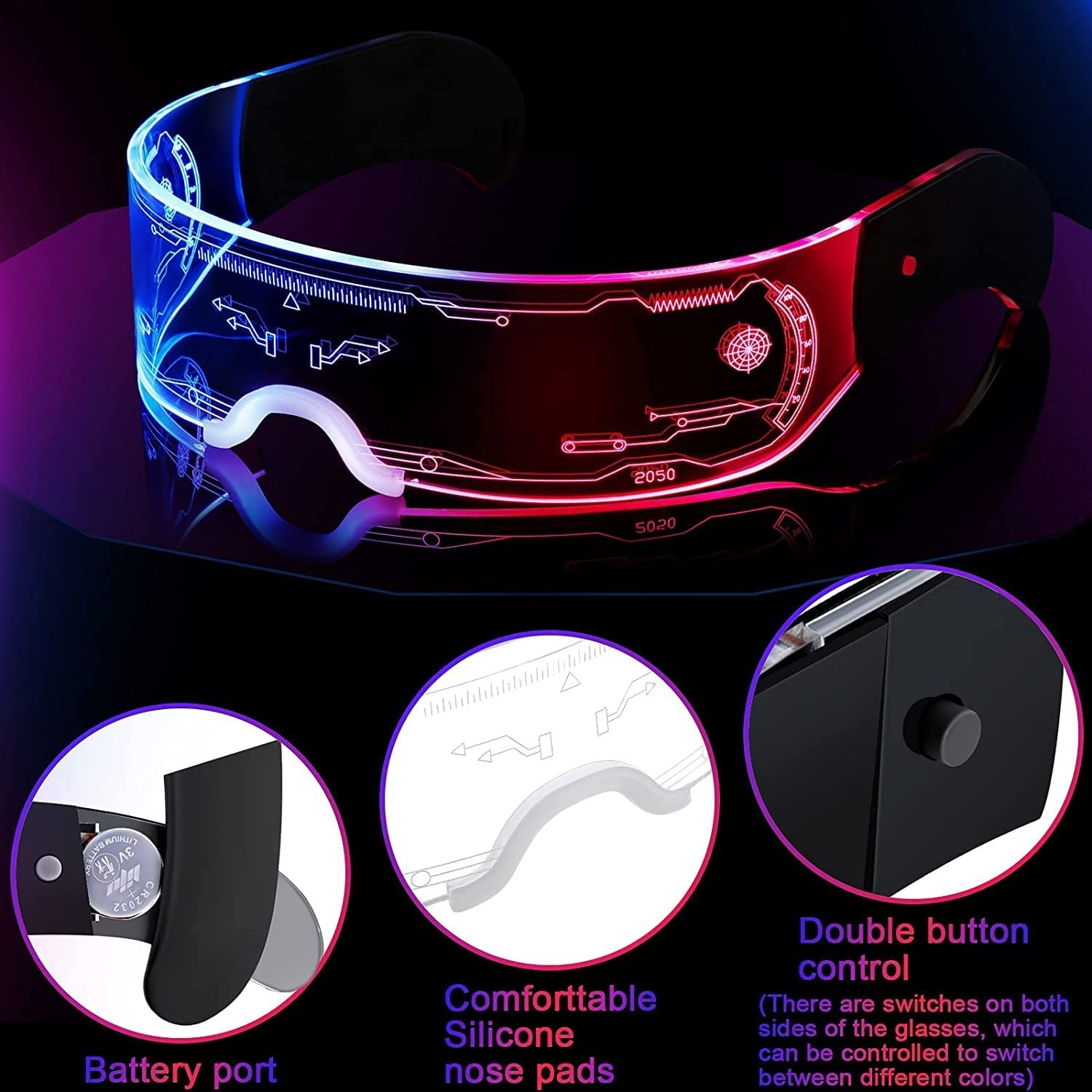 GIOD LED Glasses Party Glasses Cyberpunk LED Colorful Color Changing Lights Rechargeable Futuristic Glasses Halloween Christmas Decoration - 2050 image number 1