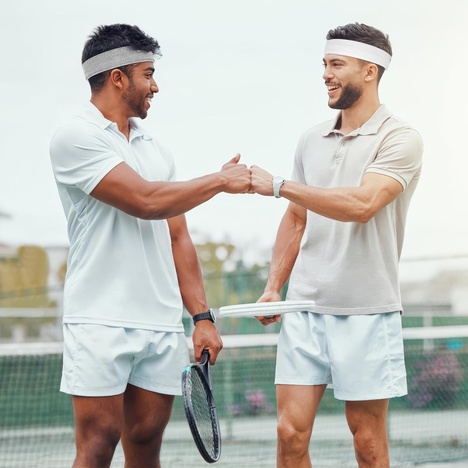 4 Pack Headbands for Men, Sweat Bands Headbands Men & Women, Cotton Terry Sweat Bands for Tennis, Basketball, Running, Gym, Working Out image number 4