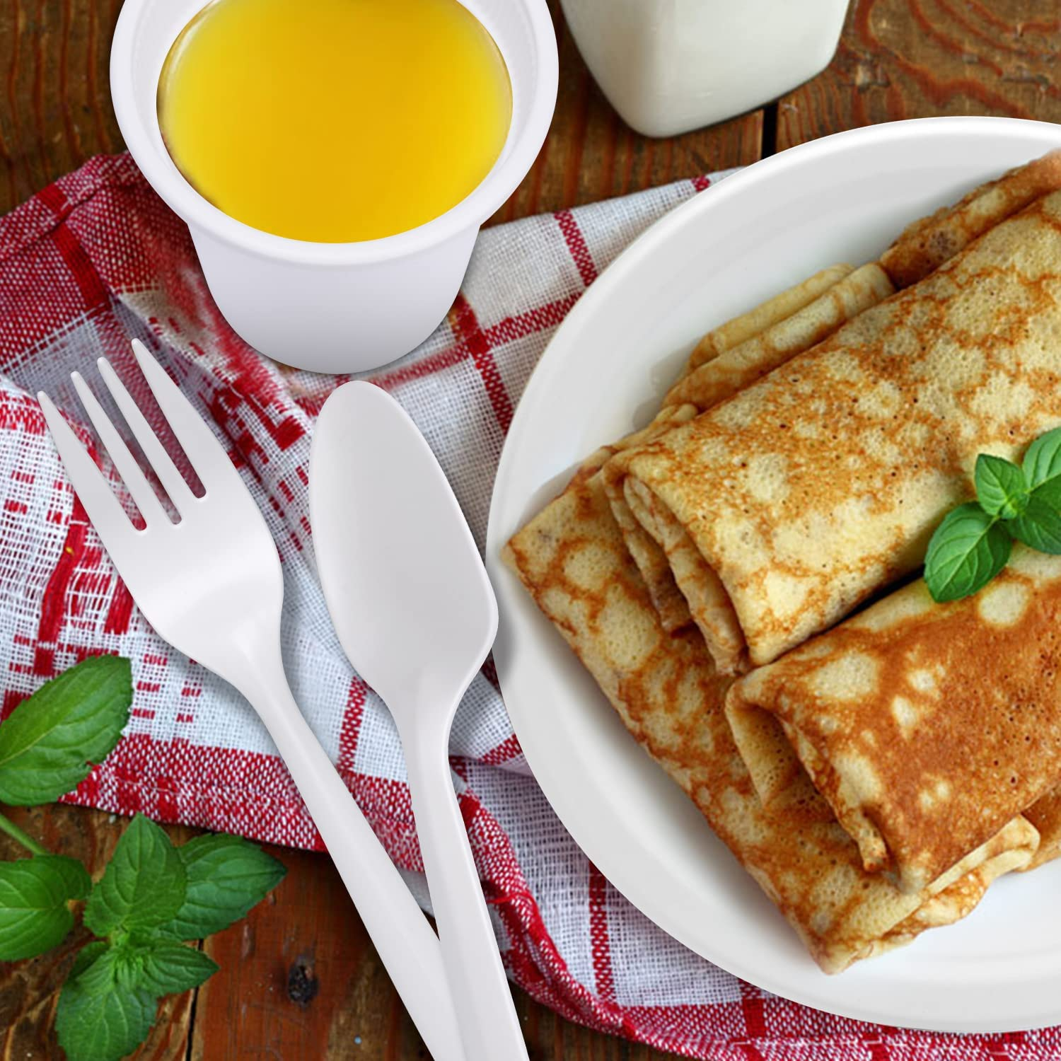 400Pcs Eco-Friendly Biodegradable Disposable Paper Plates Napkins Cups and Re-Usable Cutlery Set, Compostable Sugarcane Bagasse Tableware Dinnerware Dining Sets for Party Dinner Picnic Camping BBQ image number 2