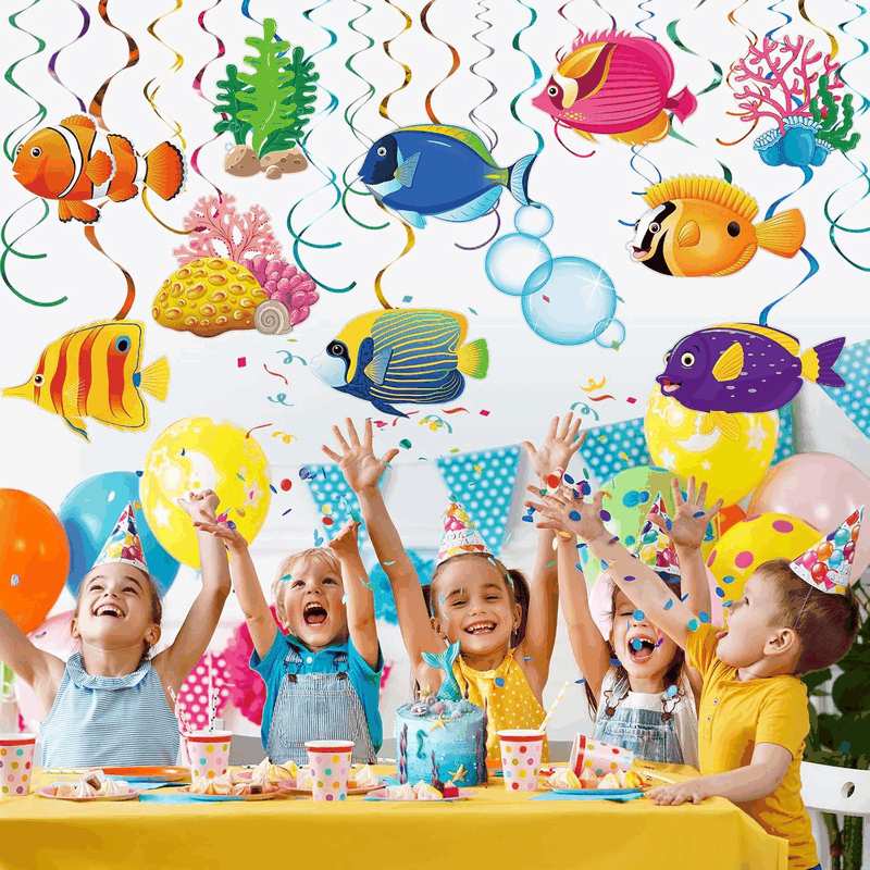30 Pcs Tropical Fish Hanging Swirls under the Sea Party Decorations Ceiling Decor for Boys Girls Kids Ocean Themed Party Mermaid Creatures Baby Beach Party Supplies under the Sea Decor (Fish Style) image number 3