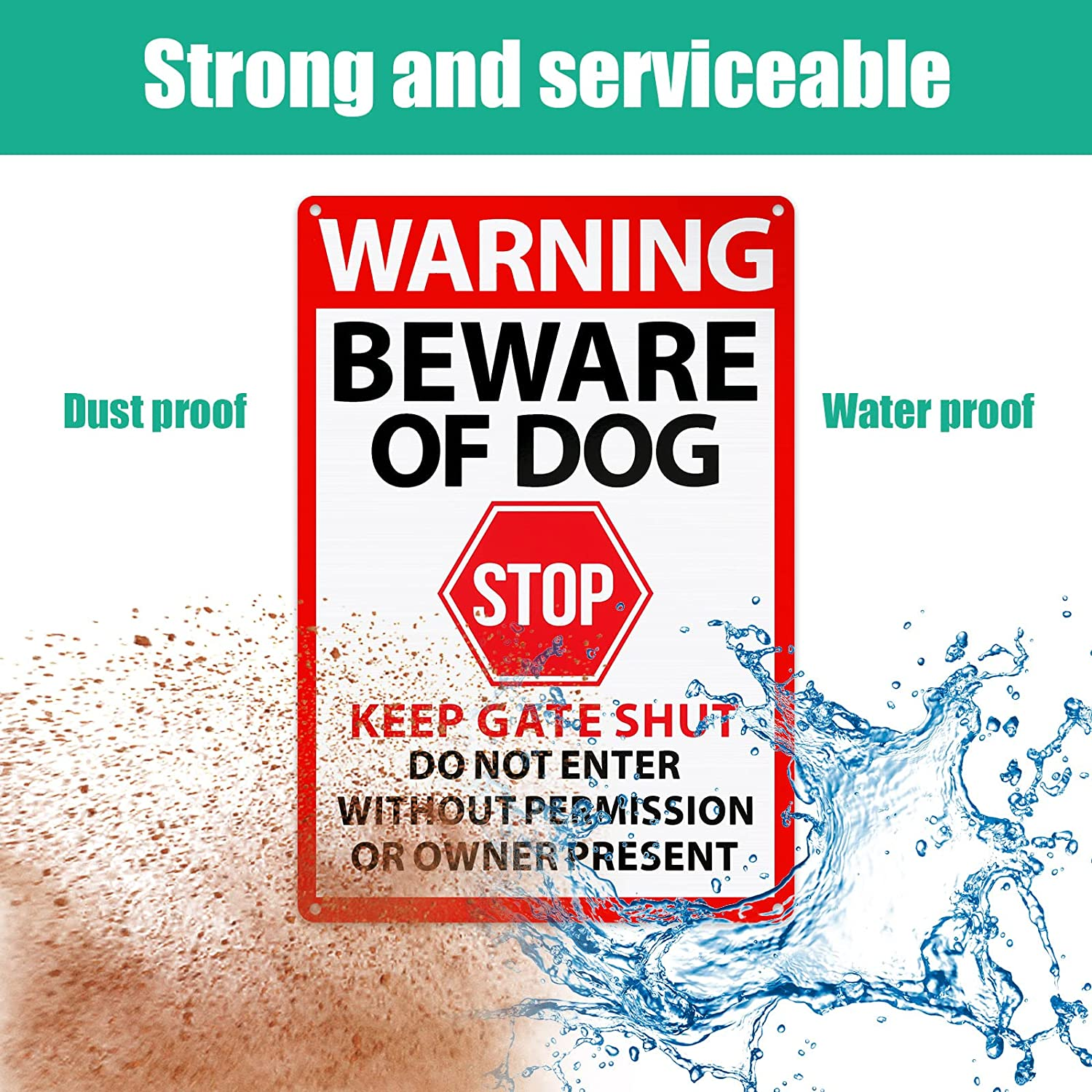 Blulu 4 Pcs Warning Beware of Dog Sign 10 X 7 Inch Do Not Enter Metal Signs No Trespassing Dog Sign Stop Keep Gate Closed for Fence Door Gate Outdoor Home Kitchen Farm Garden Garage Wall Decor image number 1