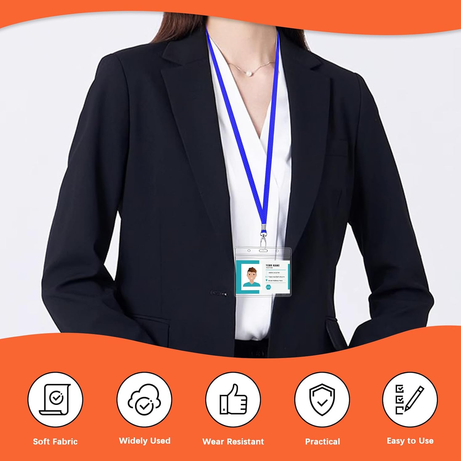 Tanstic 25Pcs Horizontal Badge Holders and Lanyards Kit, 3.3 X 3.9 Inch Clear Plastic ID Card Holders, Waterproof Name Tag Holder and Flat Neck Lanyard with Clip for Office, School (Red) image number 5