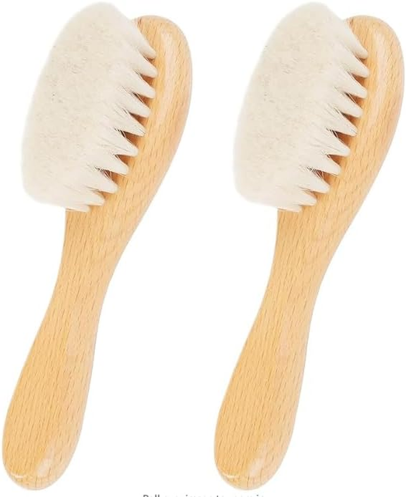 2 Pcs Baby Hair Brush, Natural Soft Goat Hair Baby Brush, Cradle Cap Brush， for Newborns and Young Children