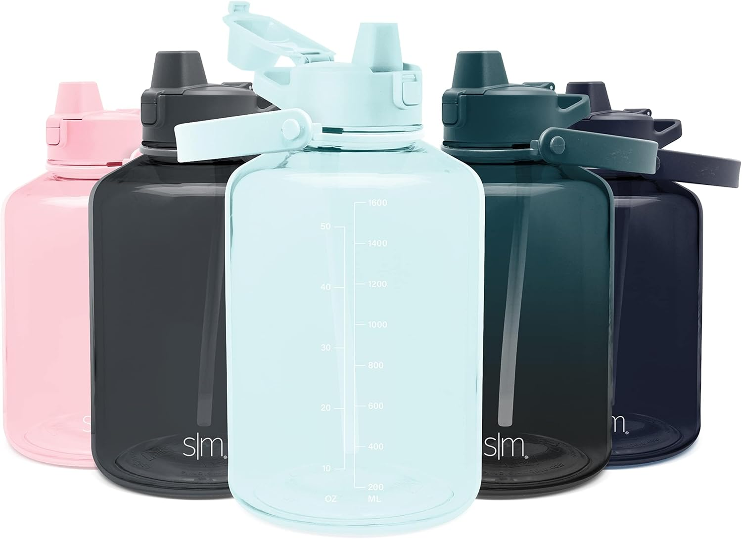 Simple Modern Half Gallon 64 Oz Water Bottle with Push Button Silicone Straw Lid & Motivational Measurement Marker | Large Reusable Tritan Plastic Water Jug | Summit Collection | Sweet Taffy