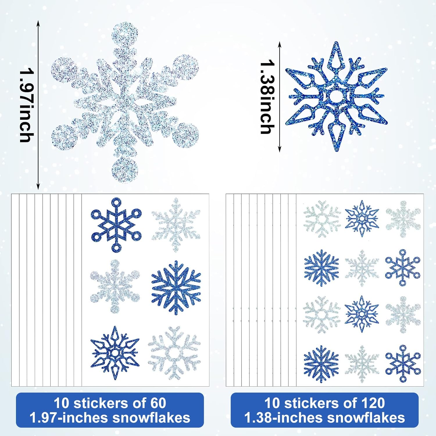 Kathfly 180 Pcs Snowflake Temporary Tattoos Winter Christmas Glitter Sticker Party Decorations Supplies Favors Gifts Cute Apparel Accessories for Body Face Women Party Supplies(Snowflake) - Multicoloured With Glitter image number 4