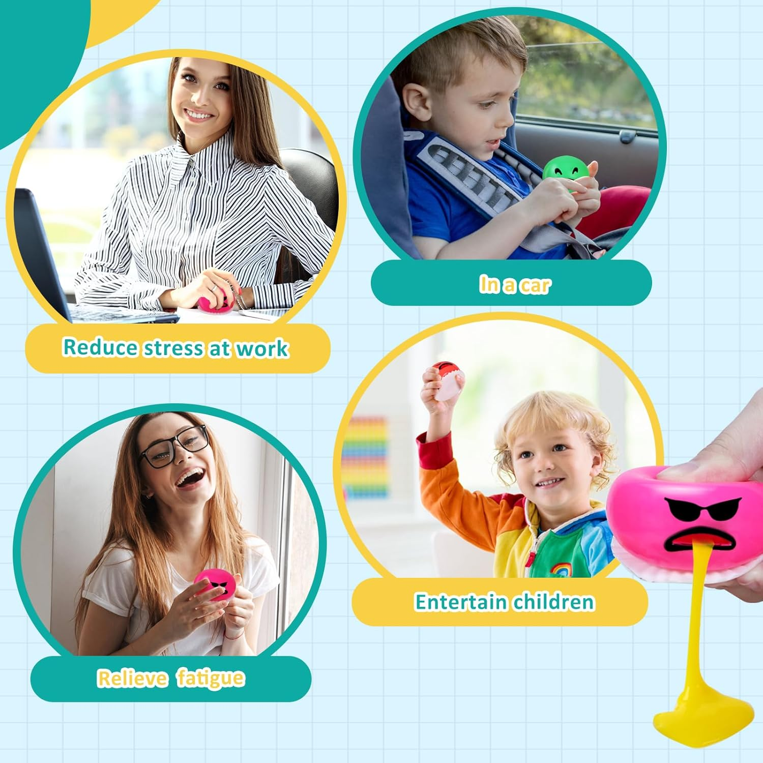 4-PCS Colorful Vomiting Egg Yolk Stress Balls,Puking Egg Yolk Stress Ball,Round Sucking Lazy Egg Yolk Soft Ball ,Stress Relief Squeeze Toys&hellip; (Emoticon) image number 4