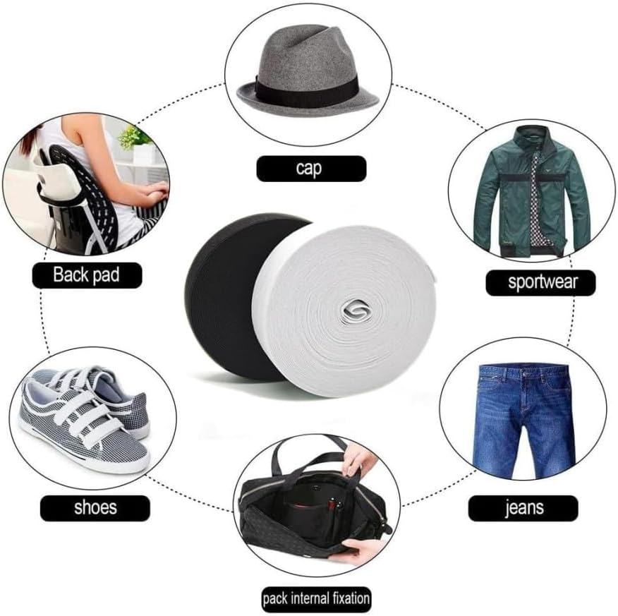 2 Pack Knit Elastic Spool,Heavy Stretch High Elasticity Knit Elastic Band 1 Inch Wide 10 Yard Long, for Sewing Craft Craft DIY Projects (Black & White) image number 5