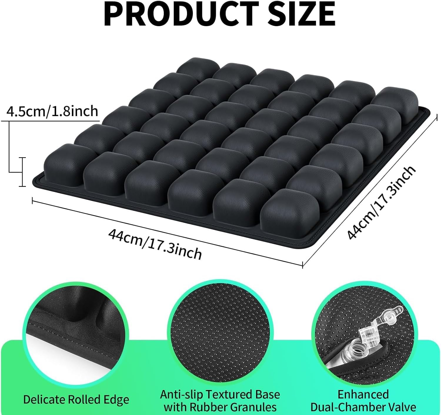 Quintin Travel Cushion,3D Air Cell Inflatable Air Seat Cushion with Storage Bag, Portable Travel Comfort Pad for Car, Office Chair, Wheelchair (Black) image number 2