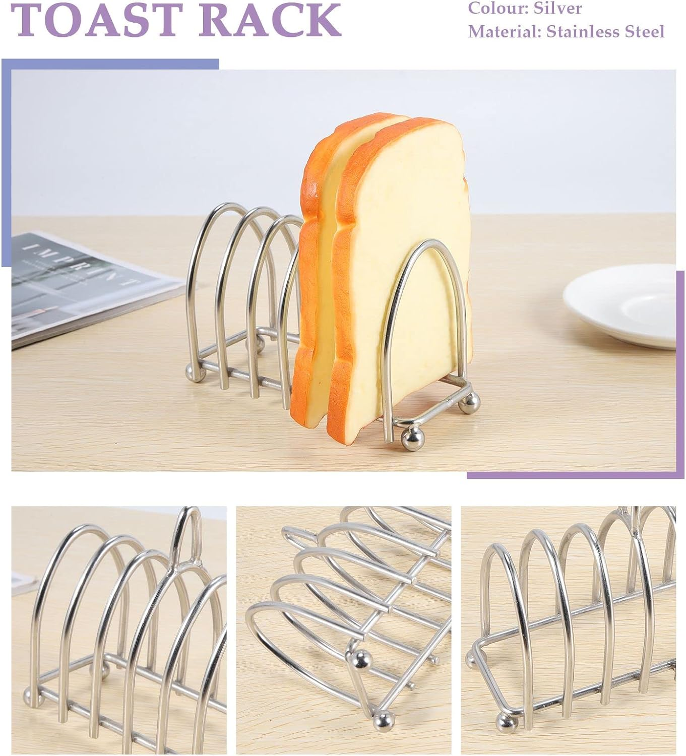 Toast Bread Rack Holder 6 Stainless Steel Toast Rack with Feet and Loop Carry Handle image number 2