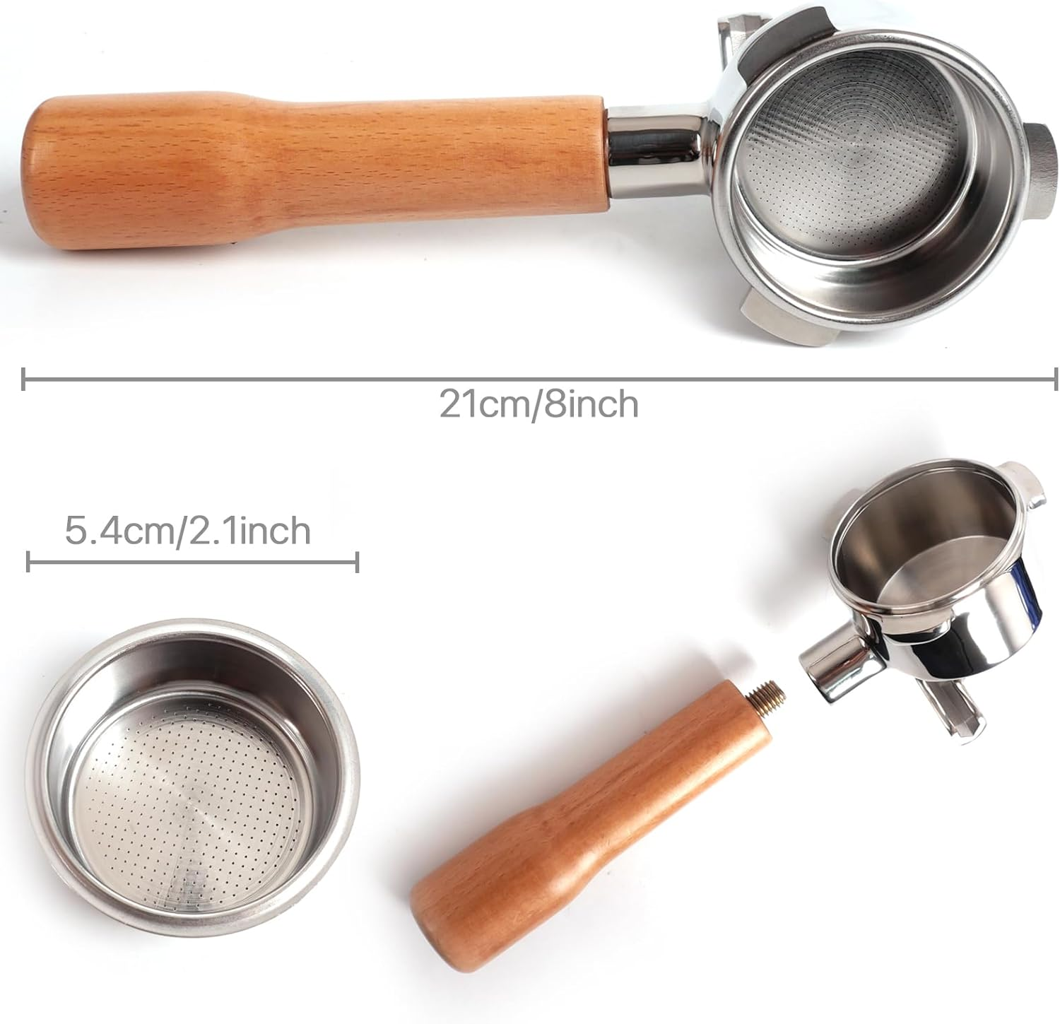 54Mm Coffee Permanent Filters Double Spout Splitter Portafilter Reusable Coffee Filters Wood Handle Compatible with Breville 870/880 (54Mm) image number 4