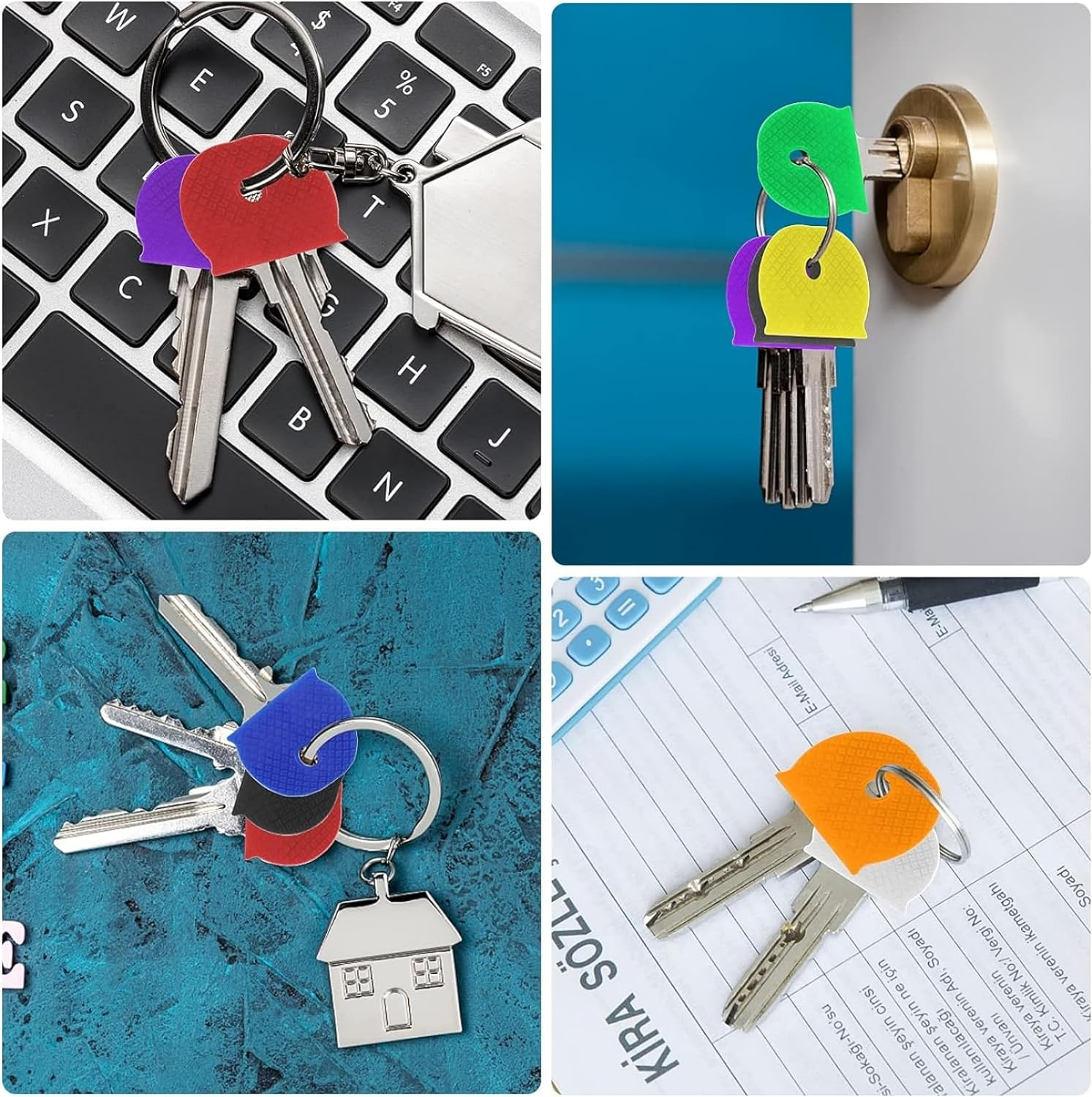 40Pcs 2.5Cm Key Covers, Key Caps Tags Covers, Plastic Identifier Key Rings Label ID Colors Key Identifier Tag Covers, for Standard Flat House Keys (8 Colors)