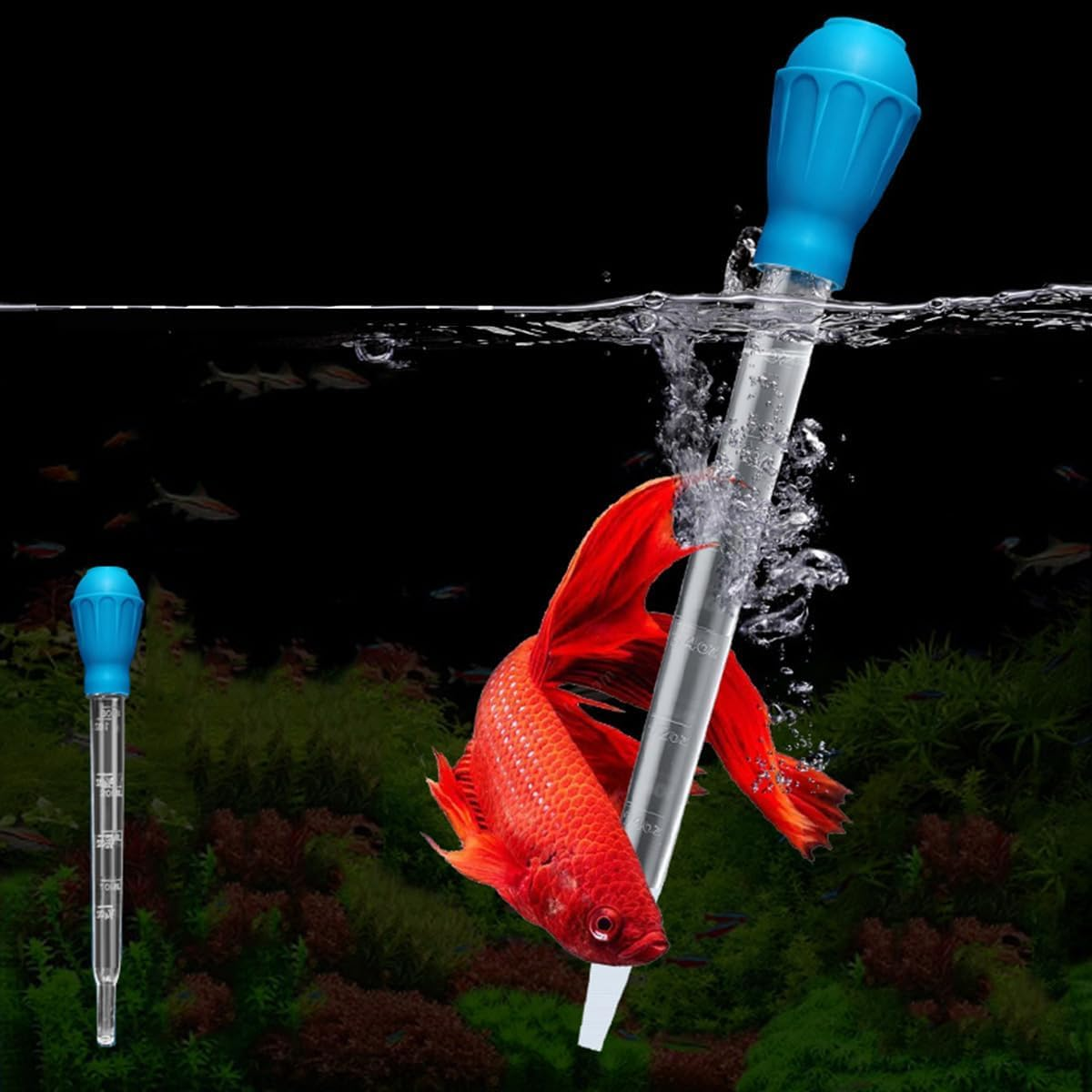 Long Manual Fish Tank Cleaner Water Changer Aquarium Dropper,Fish Tank Cleaning Waste Remover, Aquarium Clean Pipette Dropper, Mini Aquarium Gravel Cleaning Straw, Blue Fish Tank Rock Cleaner Tools (45CM)