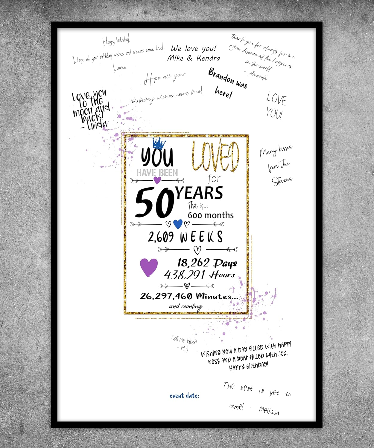 50Th Birthday Party Guest Book Poster - Table Centerpiece Decoration Banner for Women or Men Turning 50 Year Old - Sweet Guest Book Alternative - Size A3 Art Anniversary Keepsake Sign for Wishes image number 5