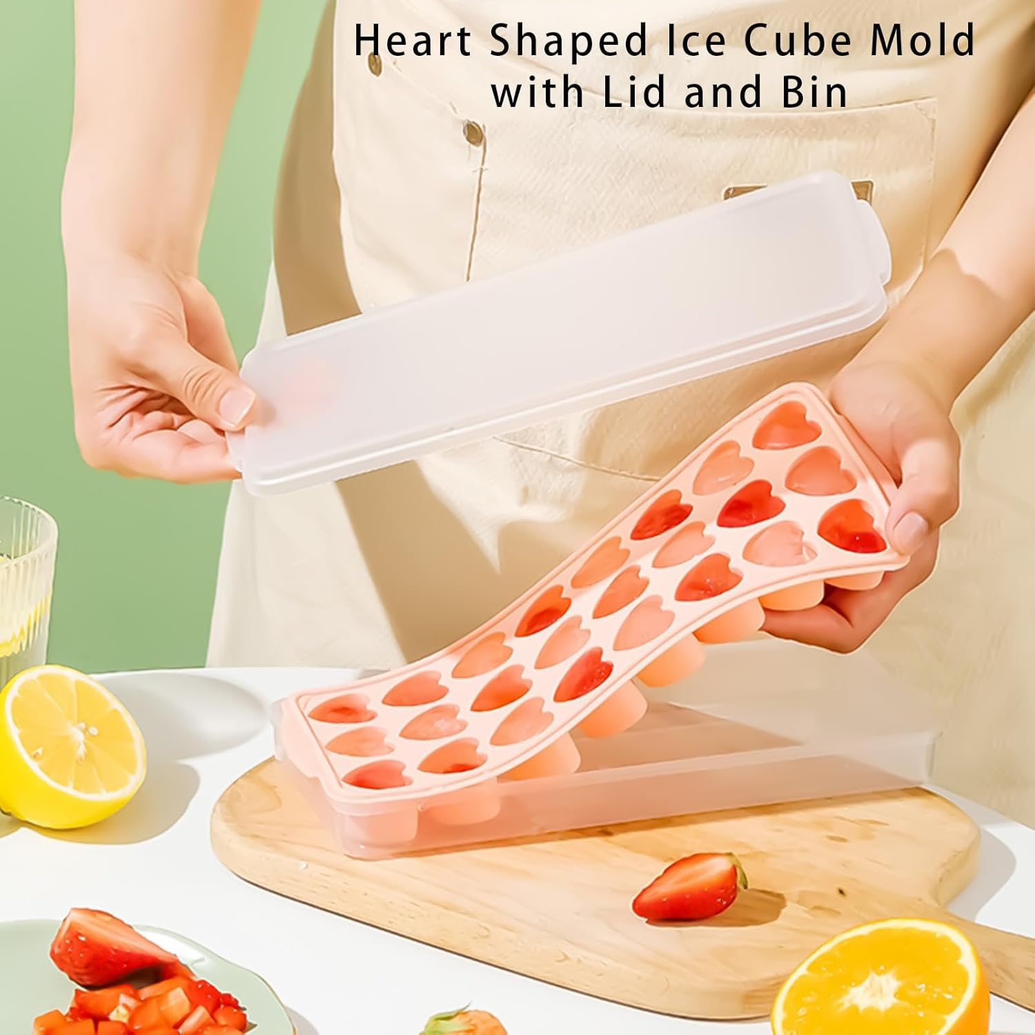 2 Pack Heart-Shaped Ice Cube Trays with Lid and Bin - 48 Holes Silicone Mini Heart Ice Cube Tray, BPA Free and Dishwasher Safe, Fun Shape Ice Cube Mold, Easy to Remove - Blue,Pink image number 3