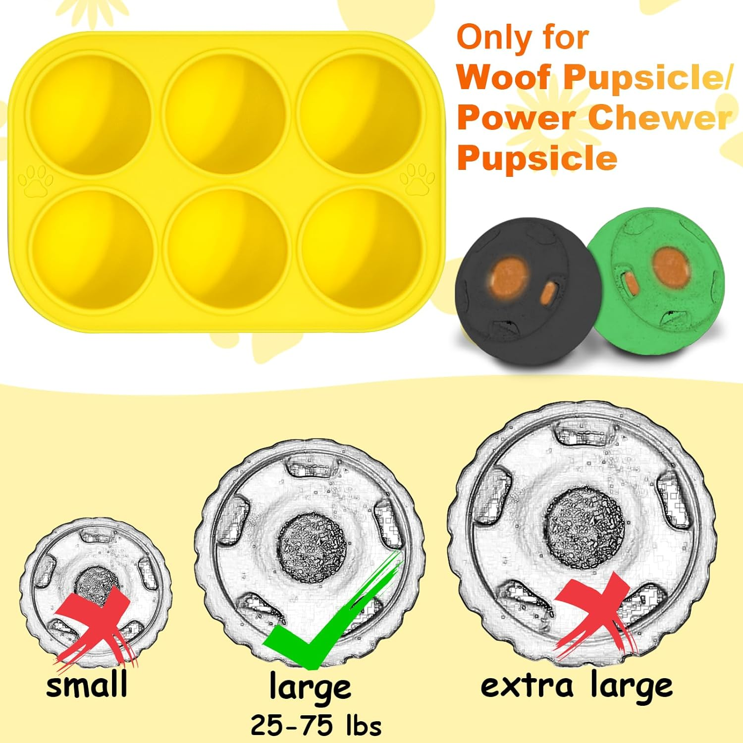 BABORUI 6 Cavities Silicone Dog Treat Molds for Woof Pupsicle & Power Chewer Pupsicle Large 25-75Lbs, Reusable Frozen Dog Treat Molds for Making Puppy Favorite Freeze Refill Ice Popsicle Treats (L) image number 4