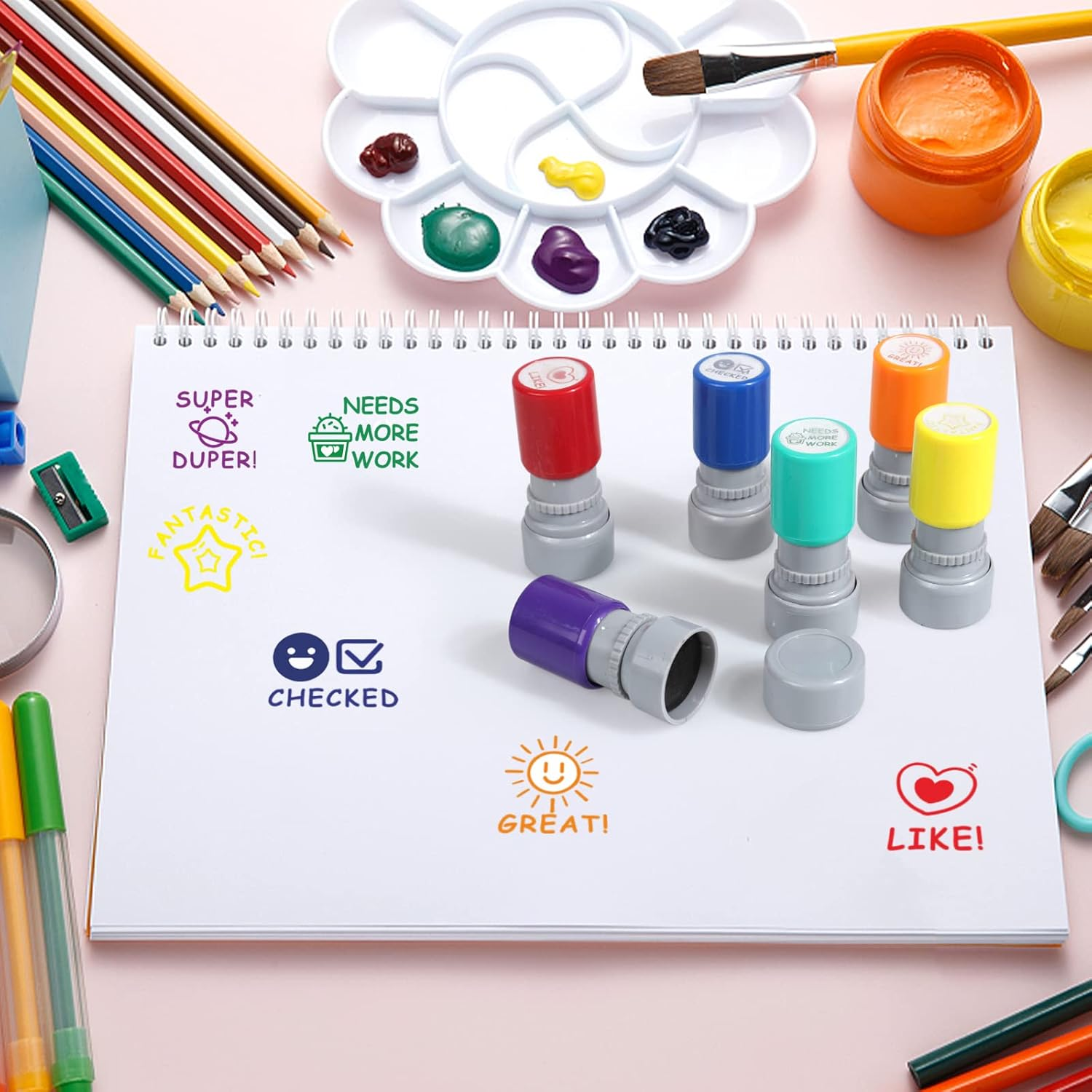 6 Colorful Teacher Stamps - Picture & Behavior Motivation Stamps for Teachers（Styles 2） image number 4