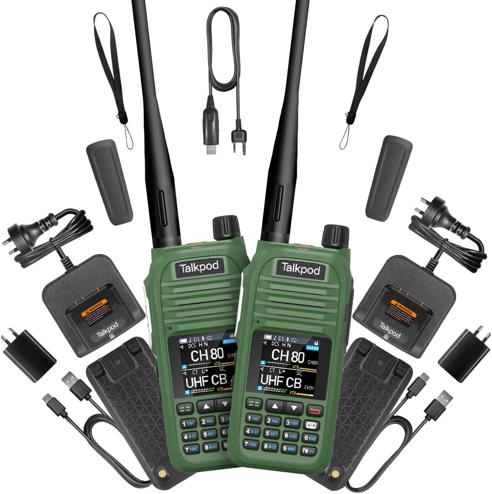 Talkpod A36SE 5Watt Handheld UHF CB Radio Twin Pack, 80 Channels, 1500Mah Battery, IP54, CTCSS/DCS, Dual Watch (Green) image number 3