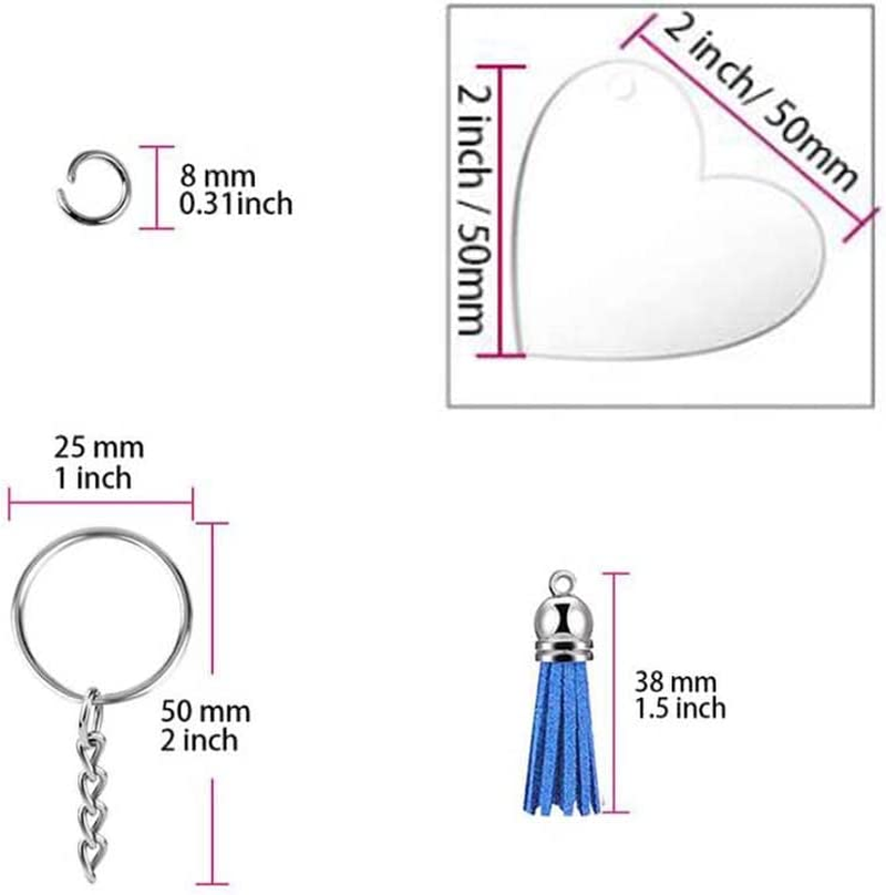 90Pcs Acrylic Discs Clear Heart Keychain Blanks Charms and Colourful Tassel Key Rings for DIY Crafts Jewelry Making image number 5