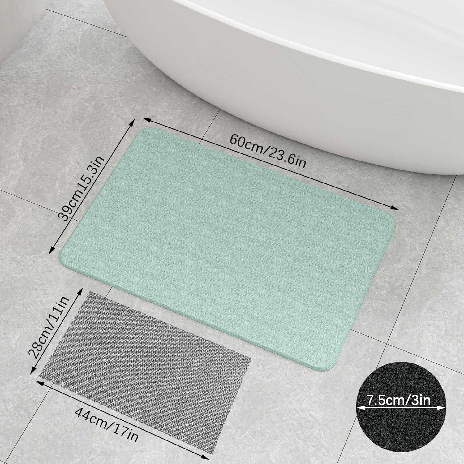 DAWNTREES Stone Bath Mat, Diatomaceous Earth Shower Mat, Non-Slip Super Absorbent Quick Drying Bathroom Floor Mat, Natural, Easy to Clean image number 6