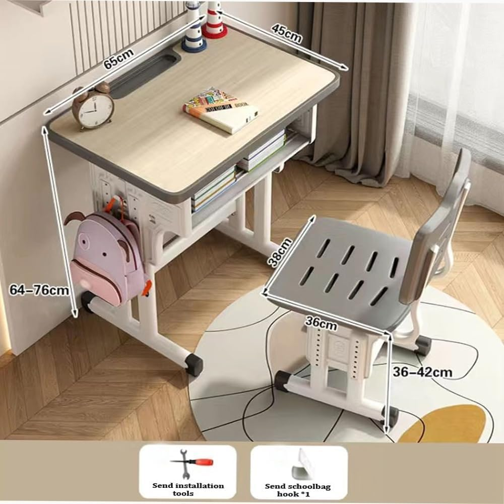 Adjustable Height Children Kids Study Desk and Chair Set, XICEN Multifunctional School Student Writing Desk Study Table and Chair Set with Storage Drawer (Green) image number 1