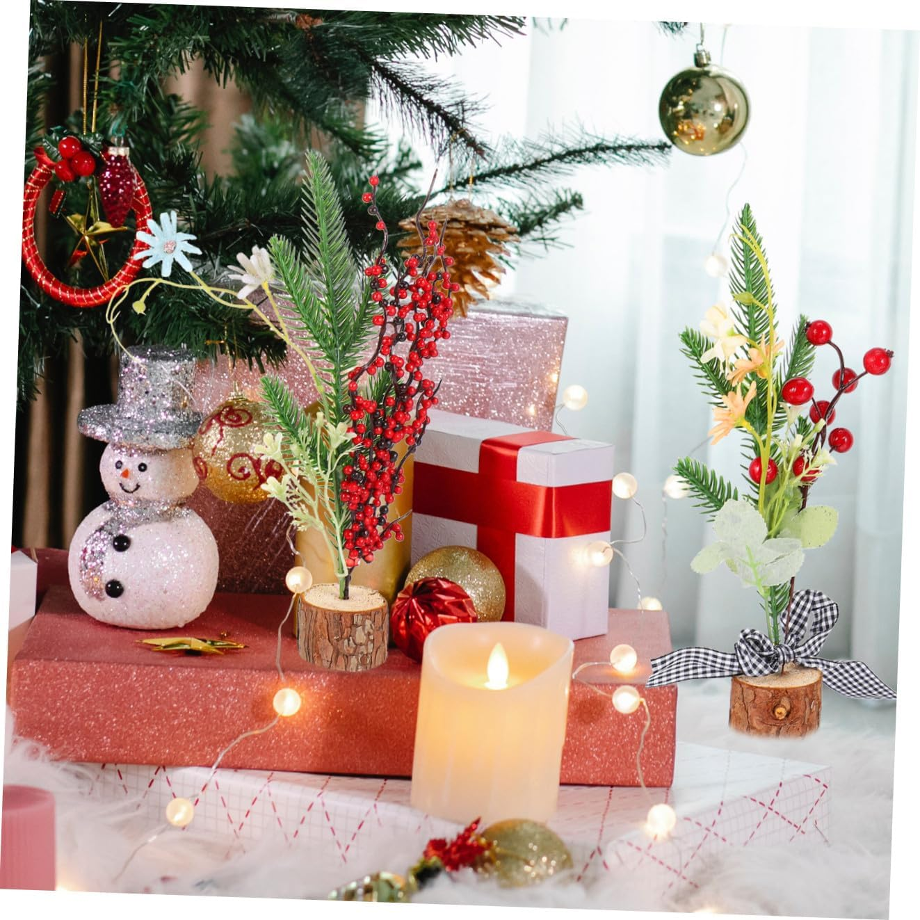 2Pcs Mini Christmas Tree Ornaments for Desktop Xmas Mini Artificial Tree Tinsel image number 5