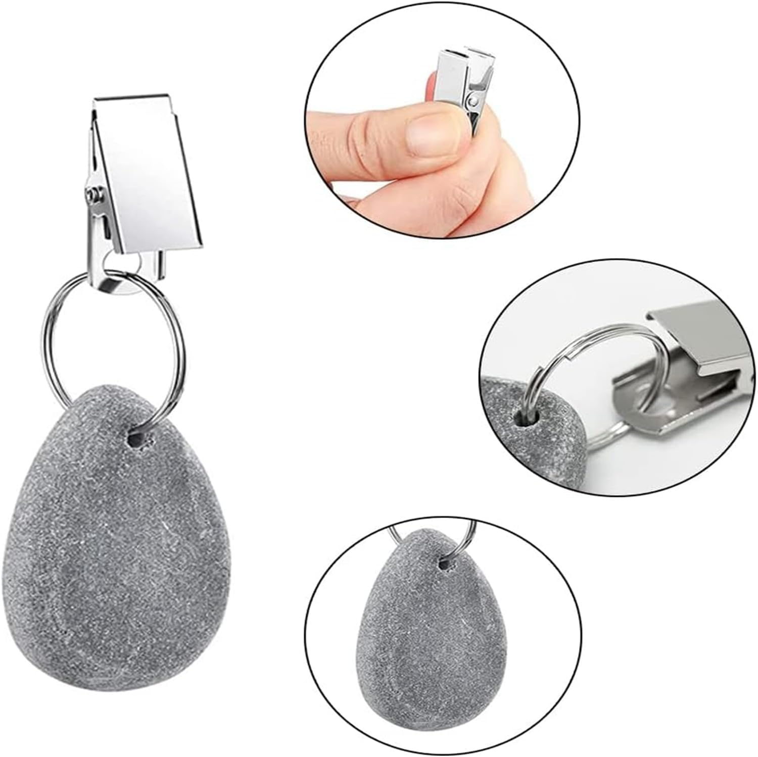 Tablecloth Weights Hangers,8 Pcs Tear Drop Marble Tablecover Weights, Tablecloth Pendant Stone Table Cover Weights with Metal Clips for Outdoor Party Picnic Table Decoration (Grey) image number 2