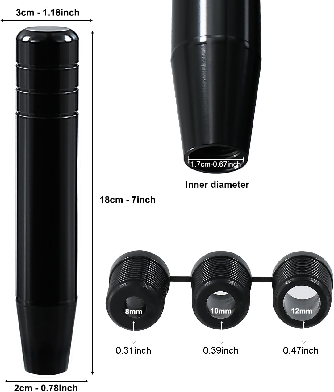 Long Shift Knob Weighted Aluminum Alloy Polished Metal Driving Handle Stick Gear Shifter Knobs Transmission Lever Fit Most Cars Trucks SUV Automated Manual Vehicles Black image number 2