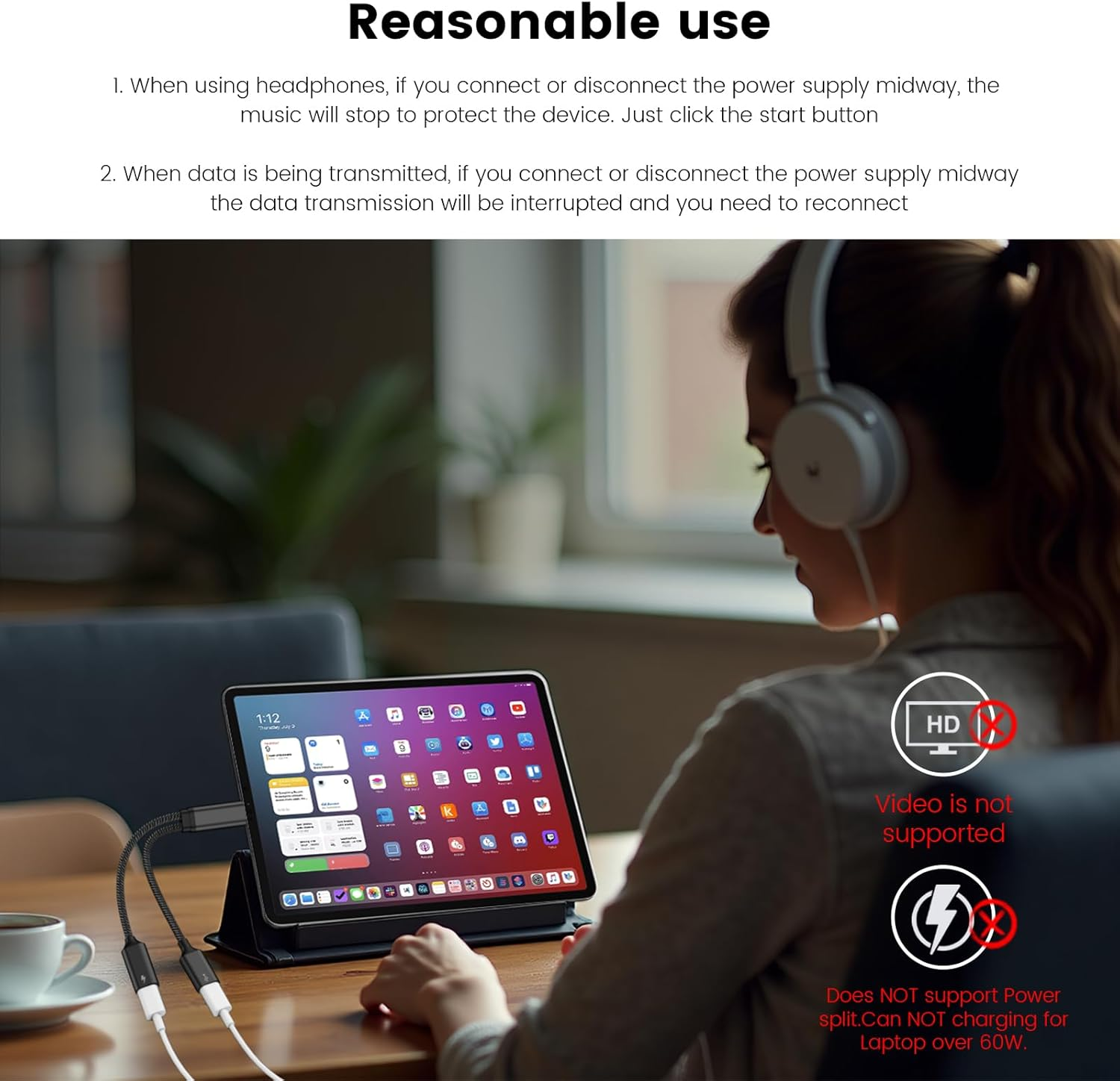 MOGOOD USB C Splitter USB C to USB C Female Adapter USB Y Splitter Cable(Not for Monitor) USB C Male to 2USB-C Female Cord Double USB C Port Hub USB C Charging Split Adapter for Mac,Xbox One,Laptop image number 6