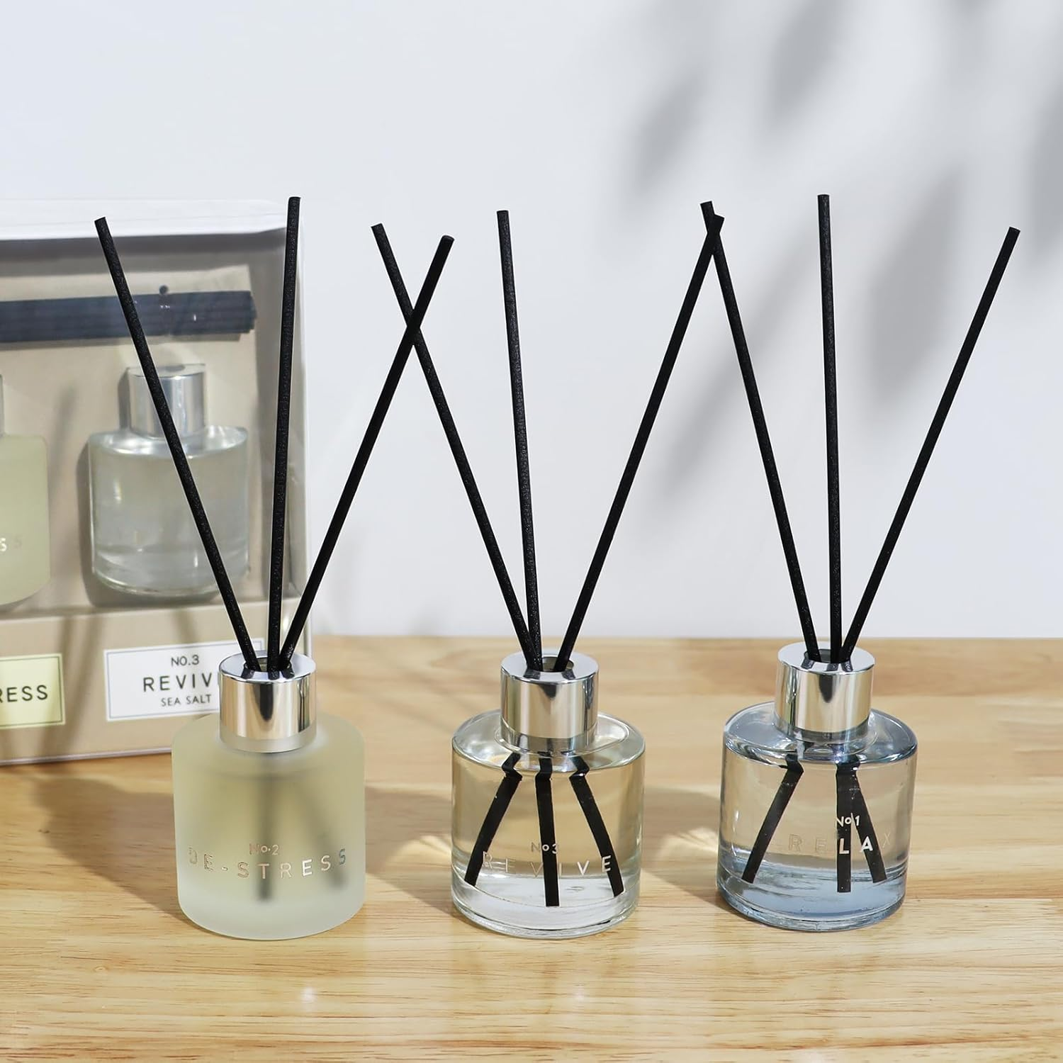 3 Pack Fragrance Reed Diffuser, 50ML Lavender Jasmine Lemongrass Aromatherapy Diffuser Set with 12 Black Fiber Sticks,Air Freshener for Bedroom Bathroom Office, 8.2X 6.6X 2.1 Inch image number 2