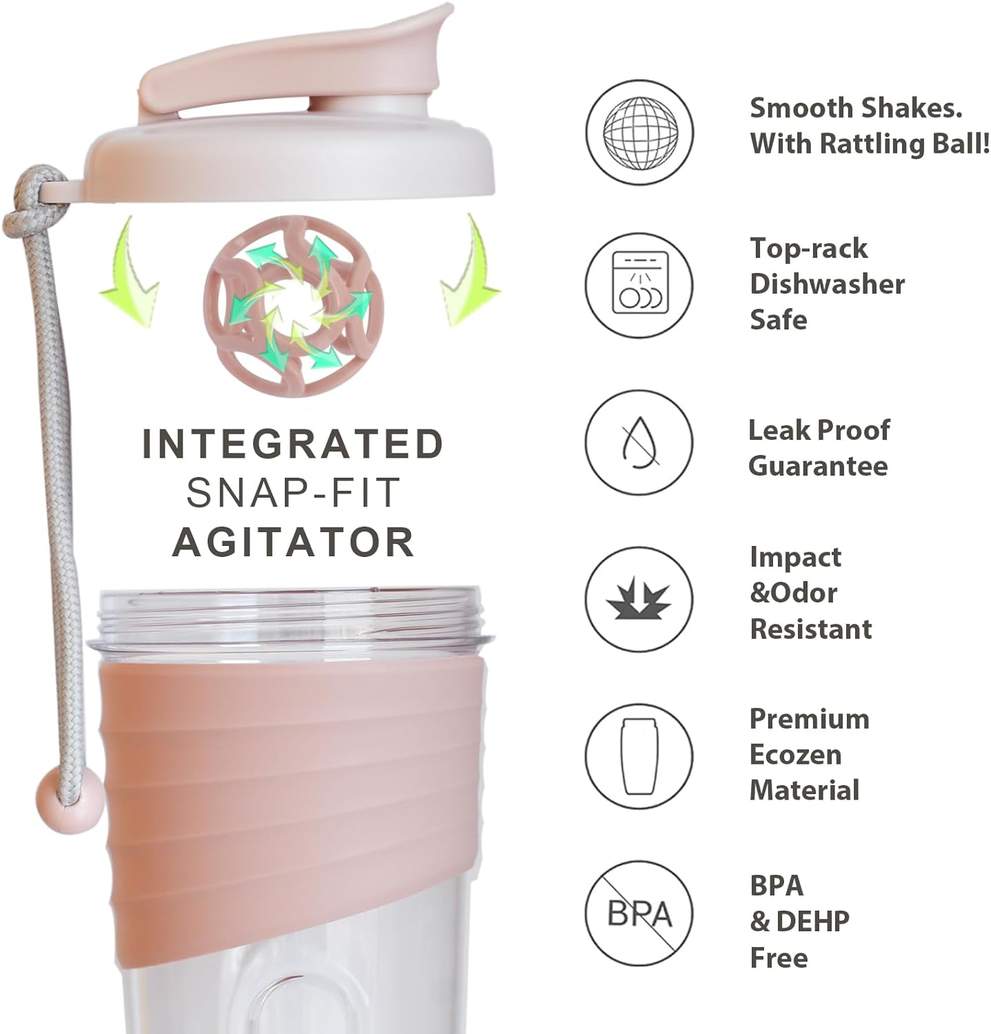 Shaker Bottle for Protein Mixes，24 Oz，Protein Shaker Bottles with Whisk Ball, Mixer Bottle, Protein Bottle,Portable Pre Workout Whey Protein Drink Shaker Cup，Pink image number 1