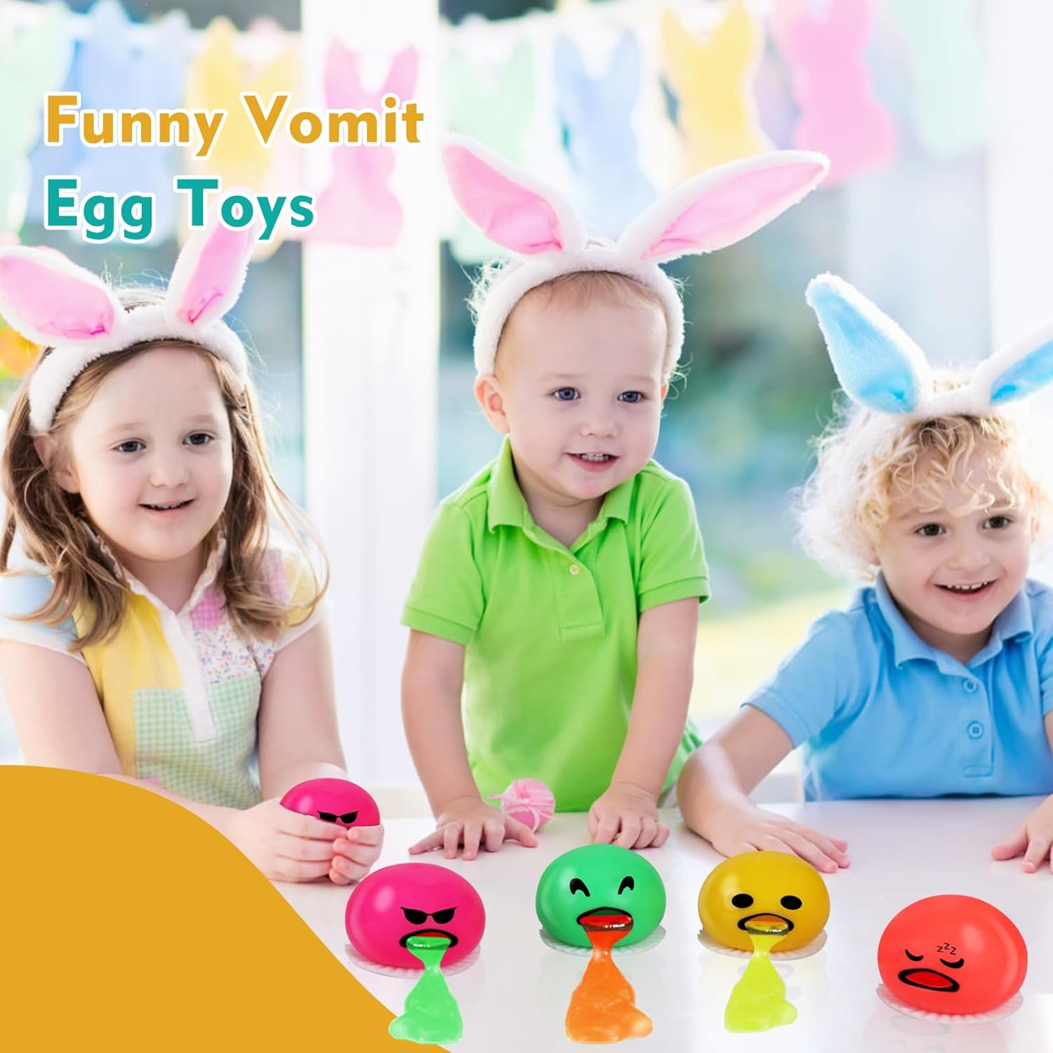 4-PCS Colorful Vomiting Egg Yolk Stress Balls,Puking Egg Yolk Stress Ball,Round Sucking Lazy Egg Yolk Soft Ball ,Stress Relief Squeeze Toys&hellip; (Emoticon) image number 3