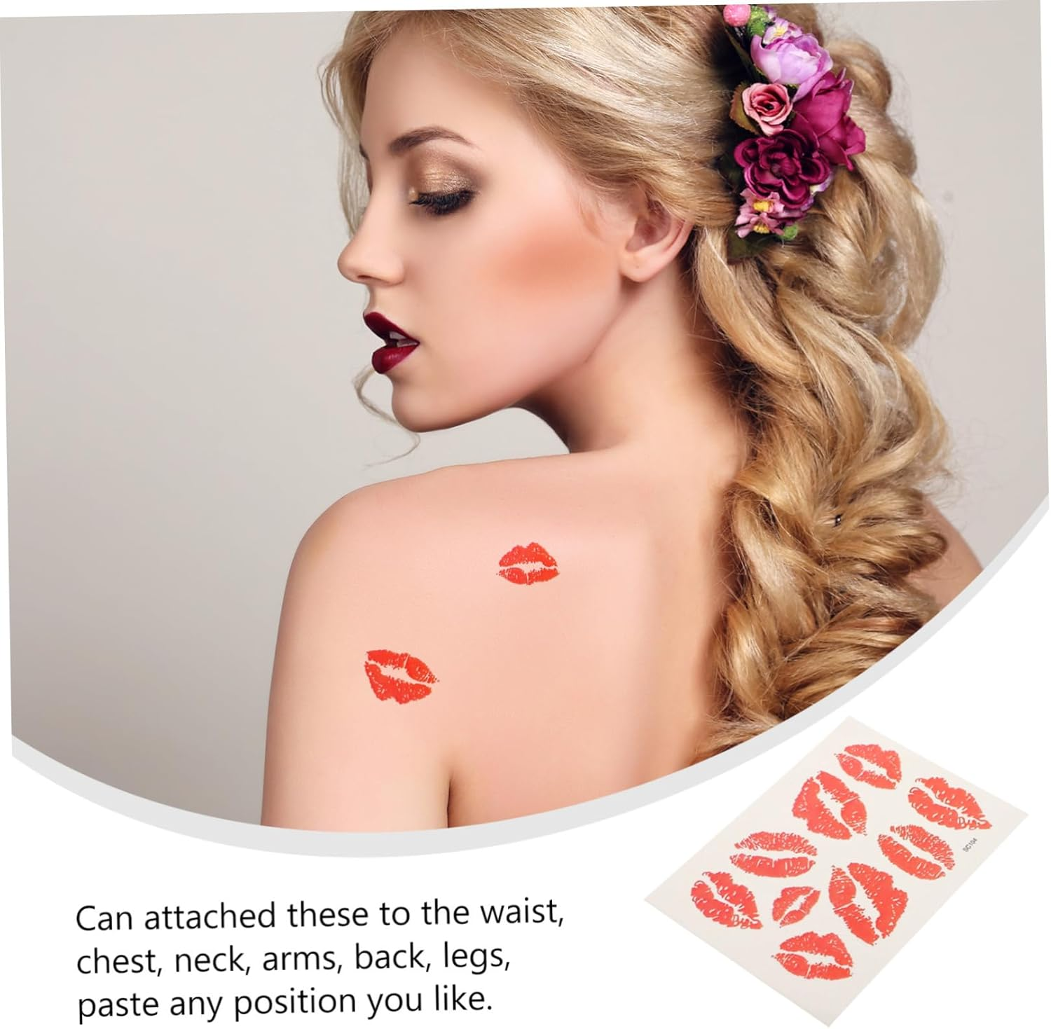 NOLITOY 12Pcs Lips Temporary Stickers for Diy Decorating Sugar Kisses Stickers for Neck image number 2