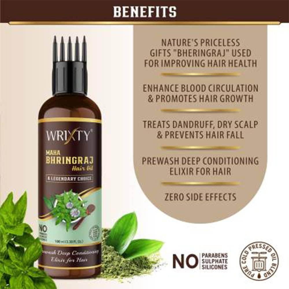 Maha Bhringraj Hair Oil with Comb Applicator for Intense Hair Treatment | Promotes Hair Growth | Treats Dandruff and Dry Scalp | Nourishment Hair - 300Ml (100Ml X Pack 3) image number 3