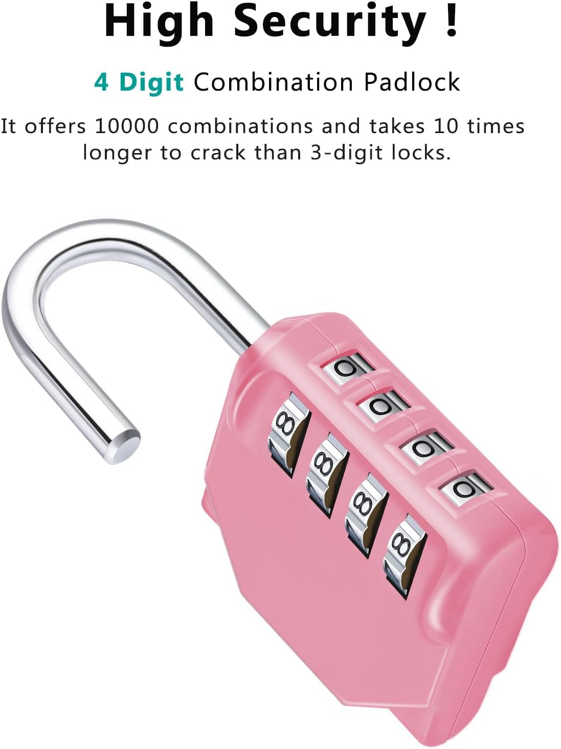 ZHEGE Combination Lock Outdoor 2 Pack, 4 Digit Resettable Weatherproof Combination Padlock for Gym, School, Gates, Doors, Hasps Storage (Pink, 2 Pack) image number 5