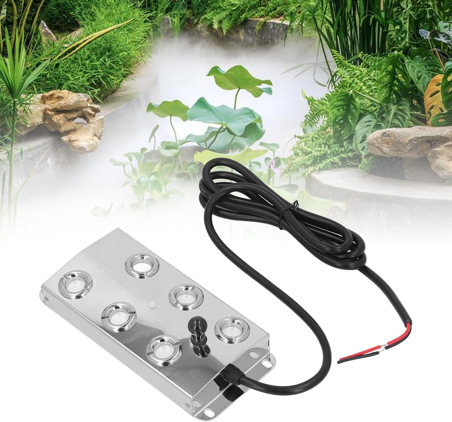 Ultrasonic Water Pond Fountain Fogger, Ultrasonic Mist Maker Fogger Water Fountain Pond Fog Machine, Stainless Steel 6 Heads Halloween Party Mist Maker, for Landscape Garden Decor image number 1