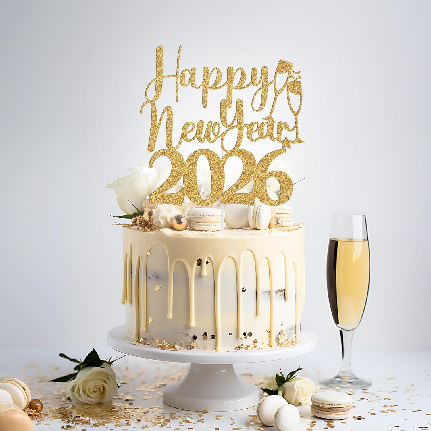 Happy New Year 2025 Cake Topper, Happy New Year Cake Decorations, Welcome 2025, Hello 2025, Christmas Holiday New Years Eve Party Decorations, Gold Glitter image number 1