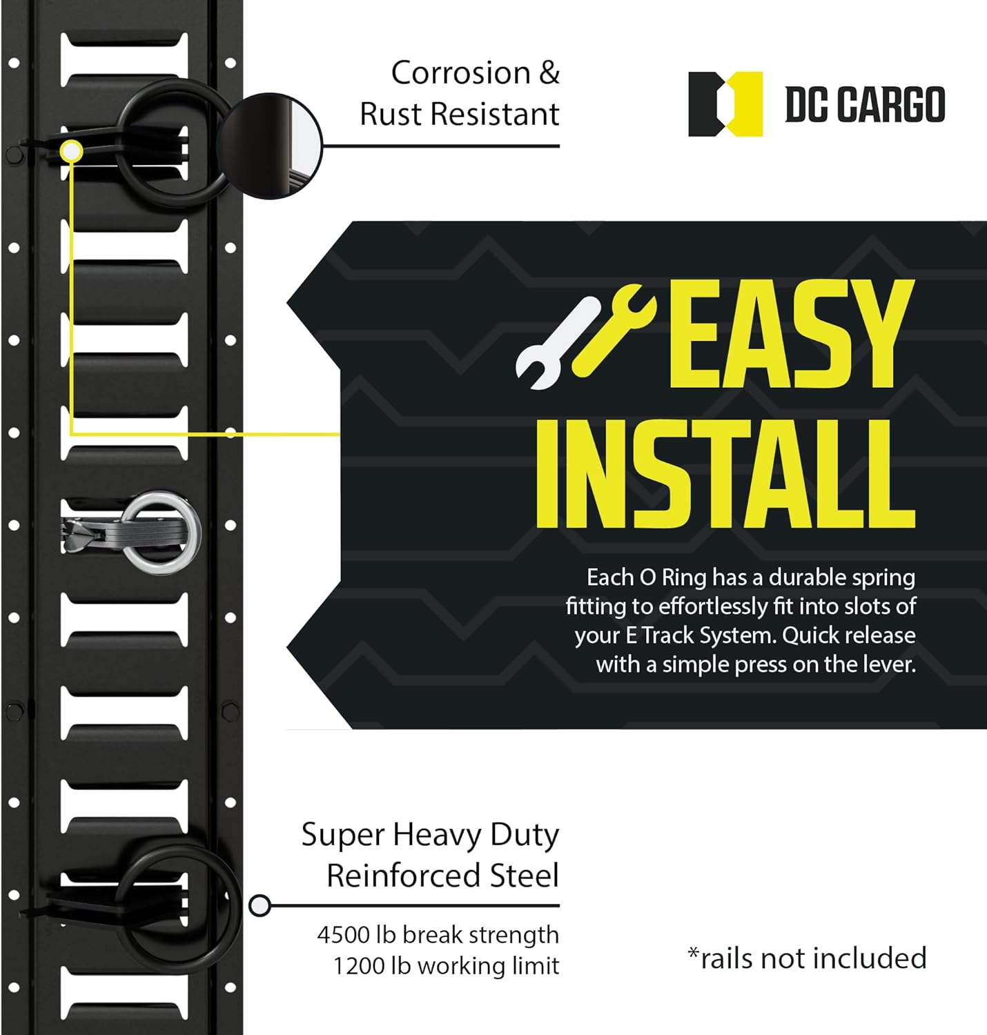 TEN Steel E-Track O Ring Tie-Down Anchors for Cargo Loads in Enclosed/Flatbed Trailer Truck (Etrack Rails Not Included)