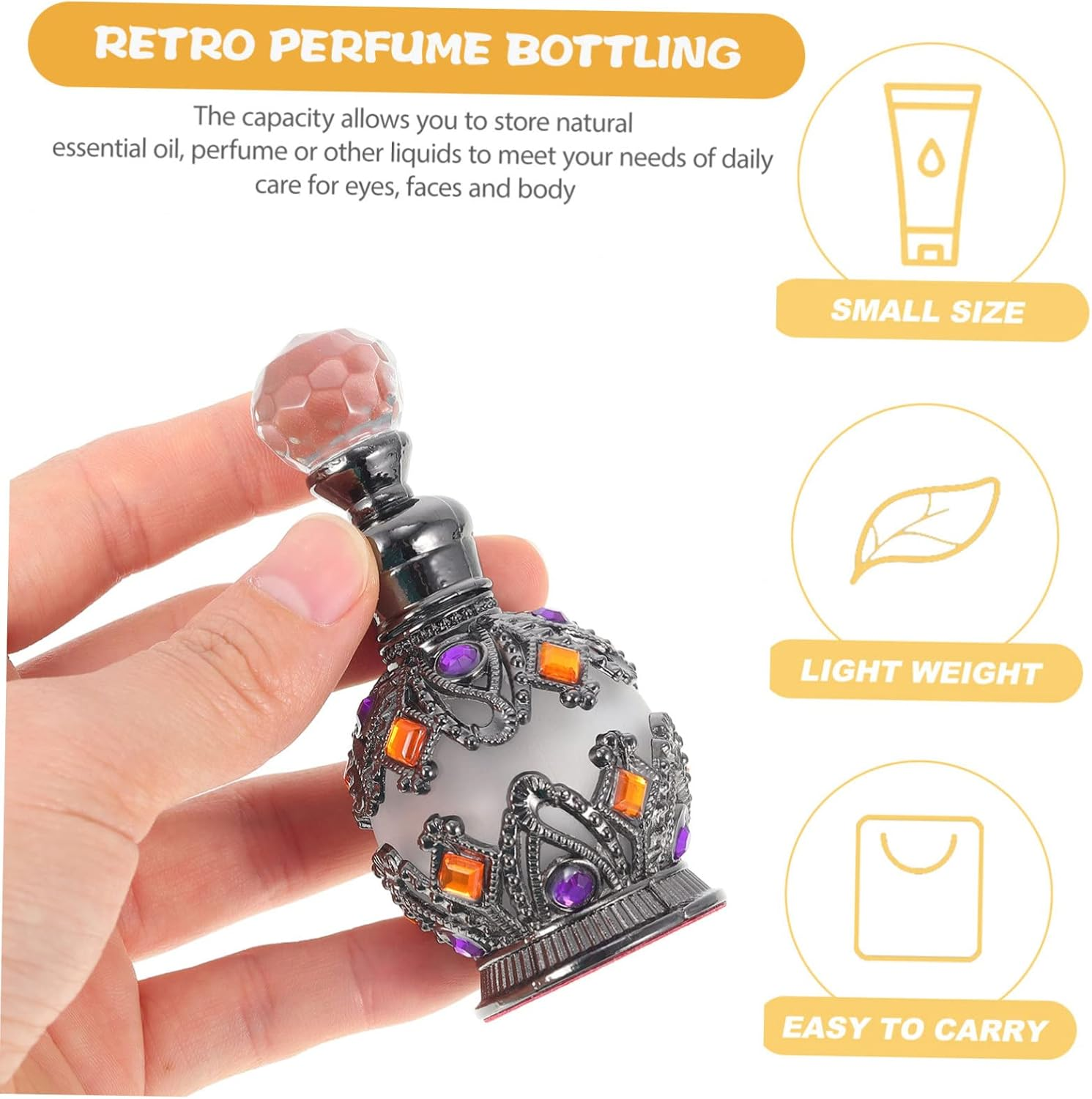 15Ml Vintage Black Sphere Essential Oil Bottle Perfume Storage Bottle Portable Glass for Travel and Decoration image number 4