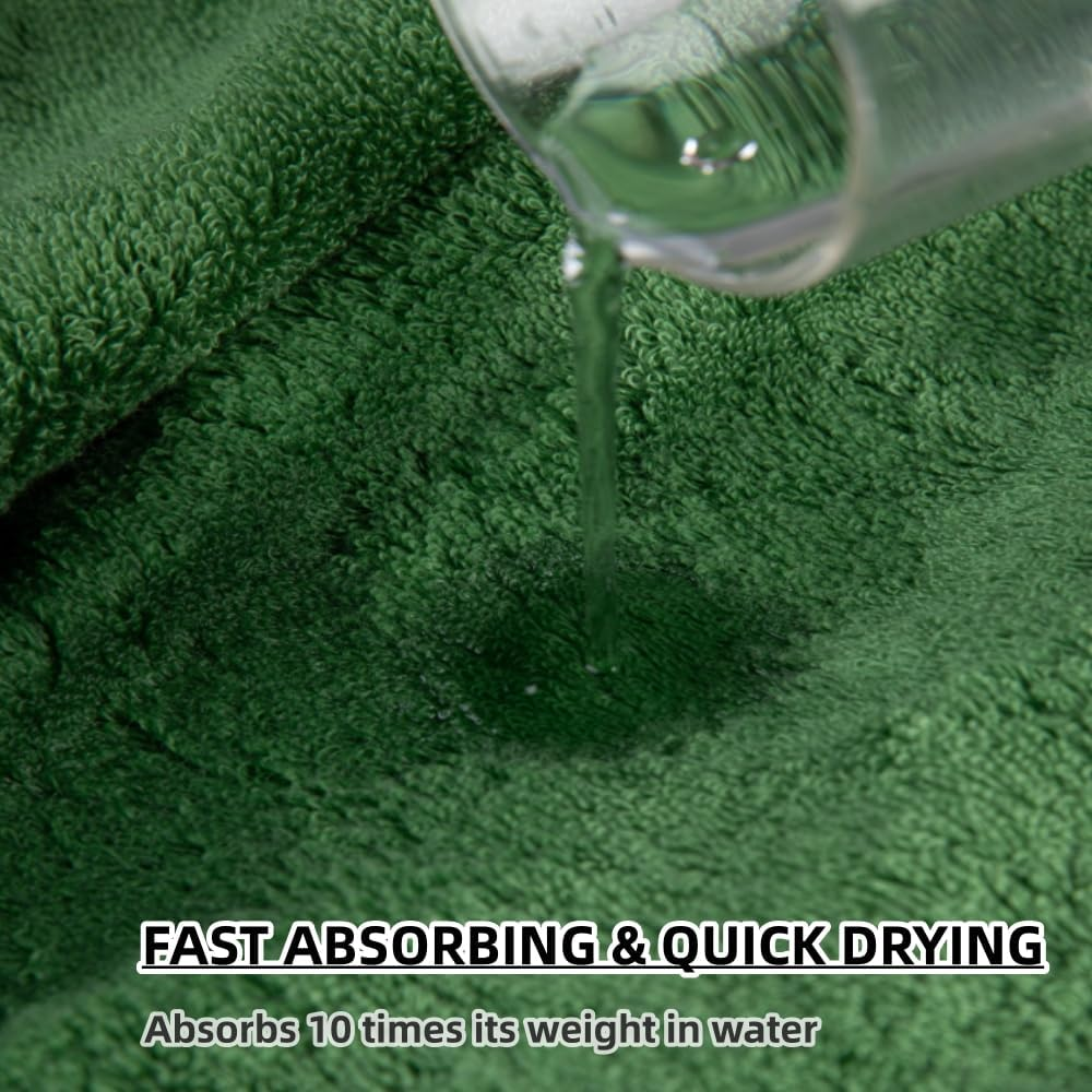 Towels for Bathroom - Ultra Soft Luxury Bath Towels Set of 3, 1 Oversized Bath Towel 1 Hand Towel 1 Washcloth, 100% Cotton Towels, Highly Absorbent, Quick Drying Larger Size Bath Towel Sheets - Green image number 4