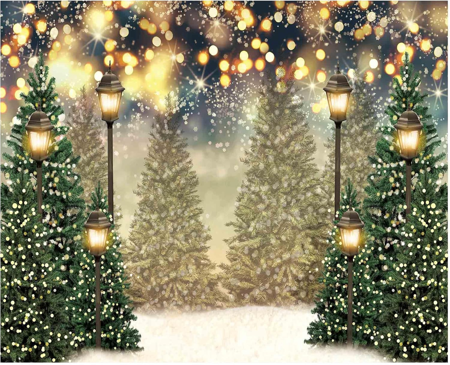 Allenjoy 82" X 59" Winter Christmas Photography Backdrop Glitter Spot Xmas Green Pine Trees Snowy Wonderland Background for Newborn Baby Shower Birthday Party Decor Banner Portrait Photo Booth Props image number 1