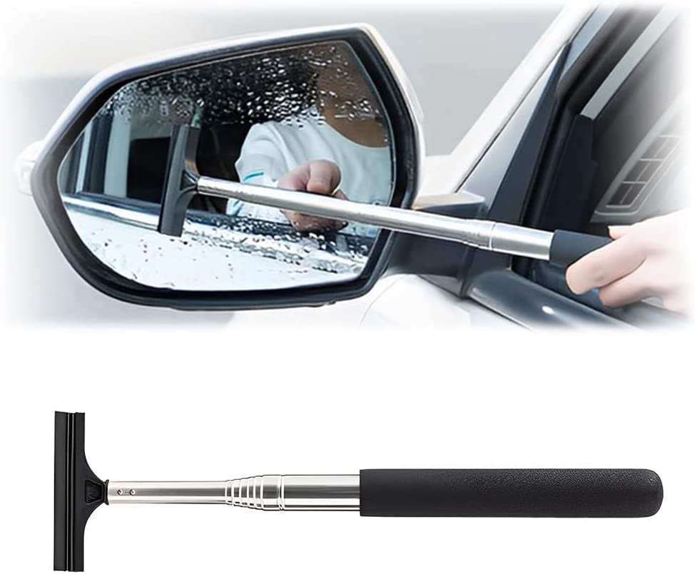 Car Rearview Mirror Wiper, Retractable Auto Glass Squeegee, Water Cleaner with Telescopic Long Rod, Portable Cleaning Tool for All Vehicles, Universal Automotive Accessories (Black) image number 4