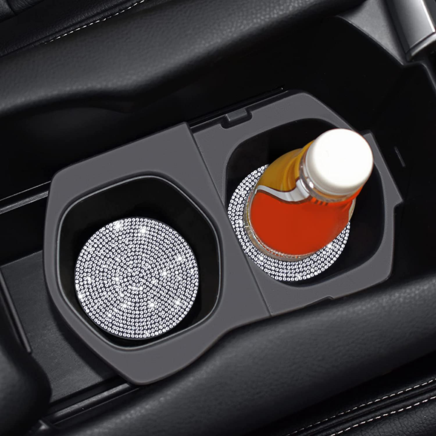 SAVITA 2Pcs 7Cm/ 2.75Inch Bling Car Coasters, Cup Holder Coasters Glitter Car Coaster Cup Mats Crystal Accessories for Ladies and Girls image number 5