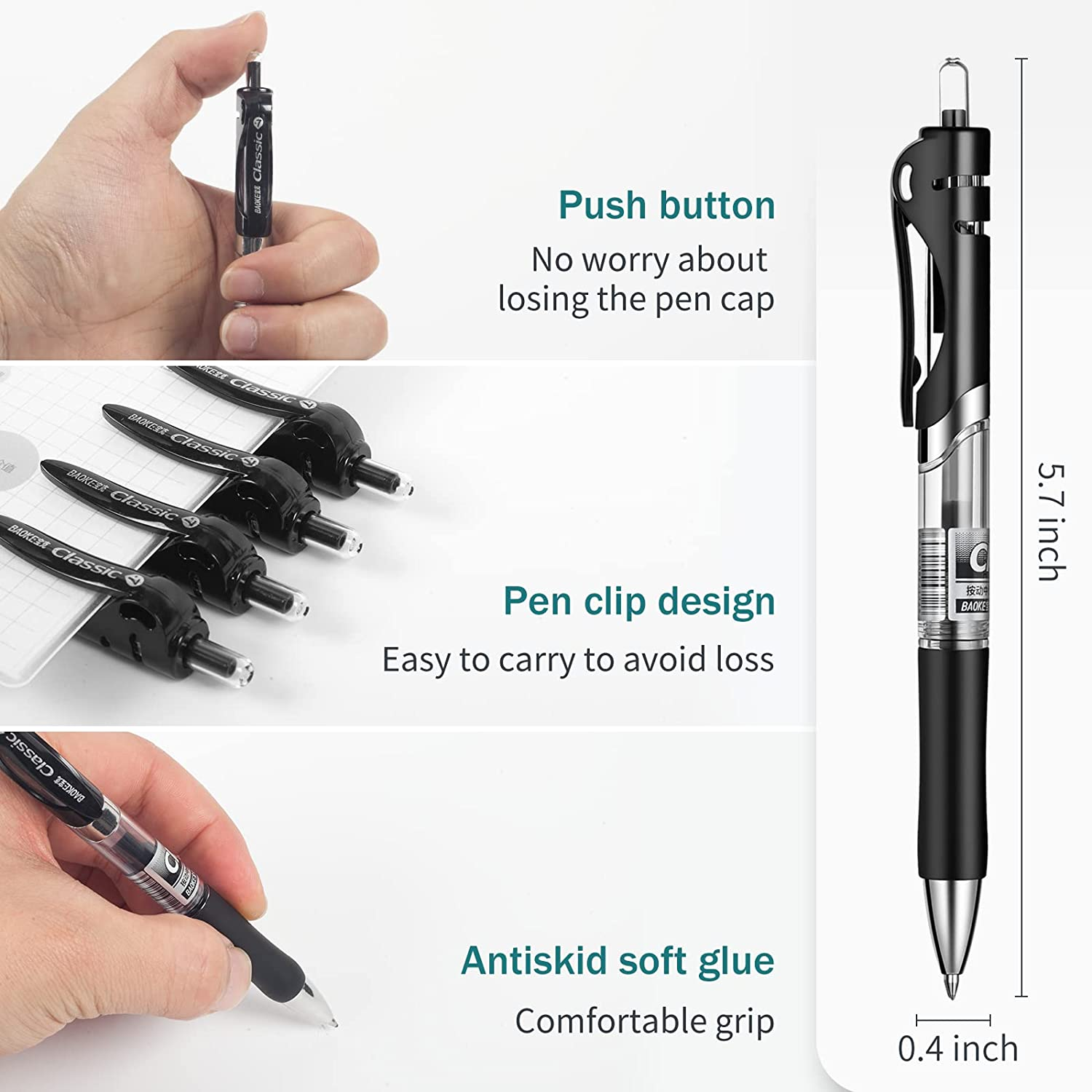 Gel Pens, Retractable Rolling Ball Gel Pens, Writing Smoothly, Large Capacity, Suitable for Working or Studying, 12-Pack, 0.7Mm (Black) image number 2