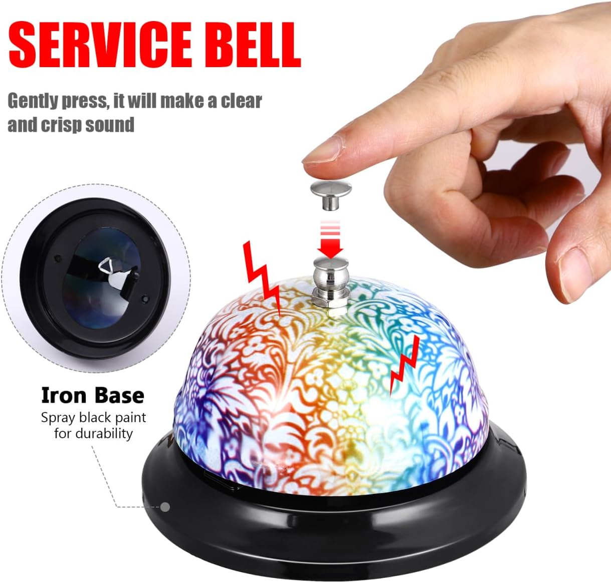 Meal Bell - Metal Service Bell for Restaurants and Home Use Loud Call for Elderly Assistance and Pet Training Multi-Color 3 35 X 3 15 X 2 28 Inches image number 6