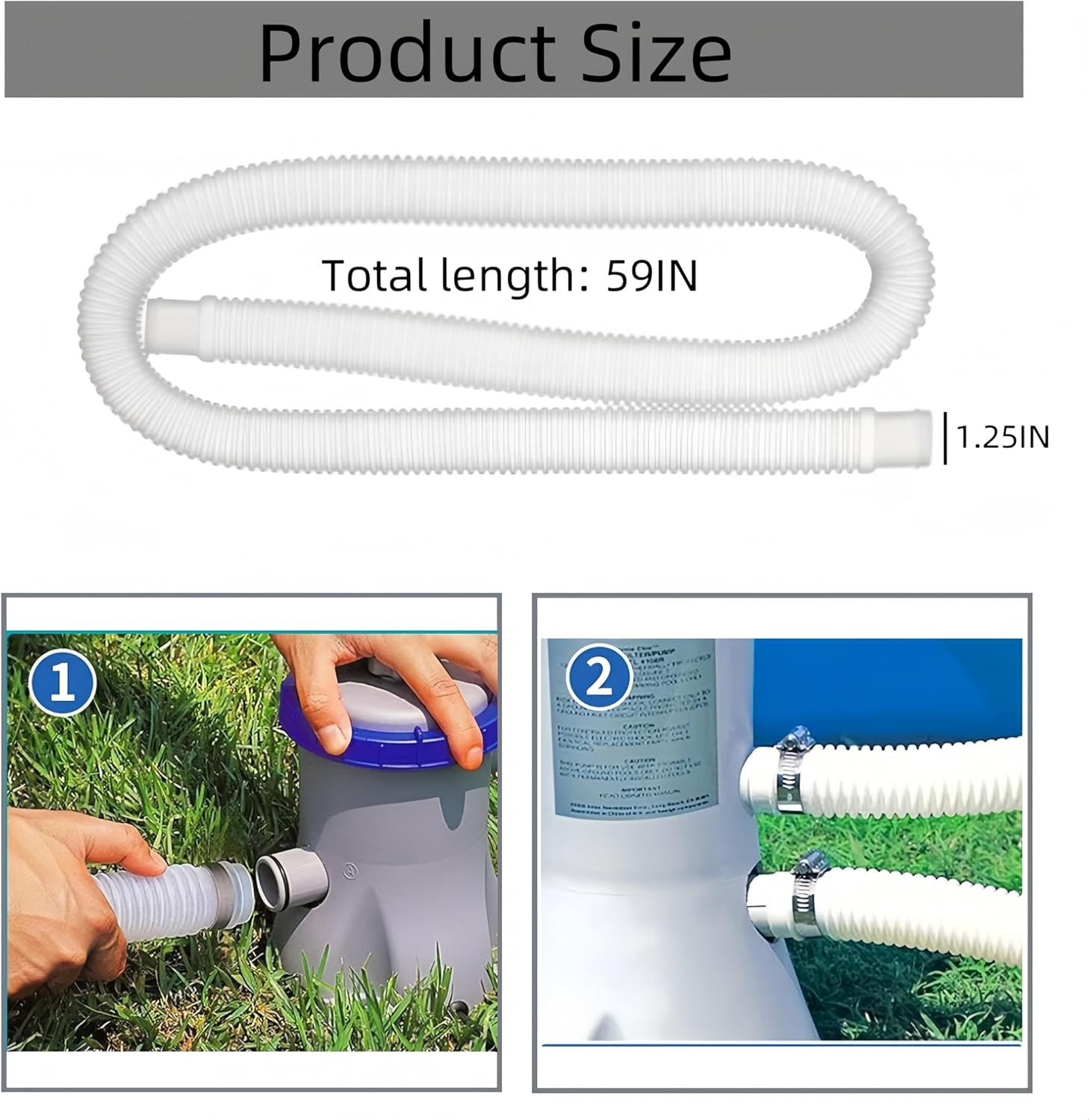 Replacement Hose for Swimming Pools, Pool Hose with 4 Metal Connections, Pack of 2 Genuine Hose Pipe,1.25" Diameter X 59" Length, for Submersible Pump Hose for Pool Pumps and Filter Pump image number 4