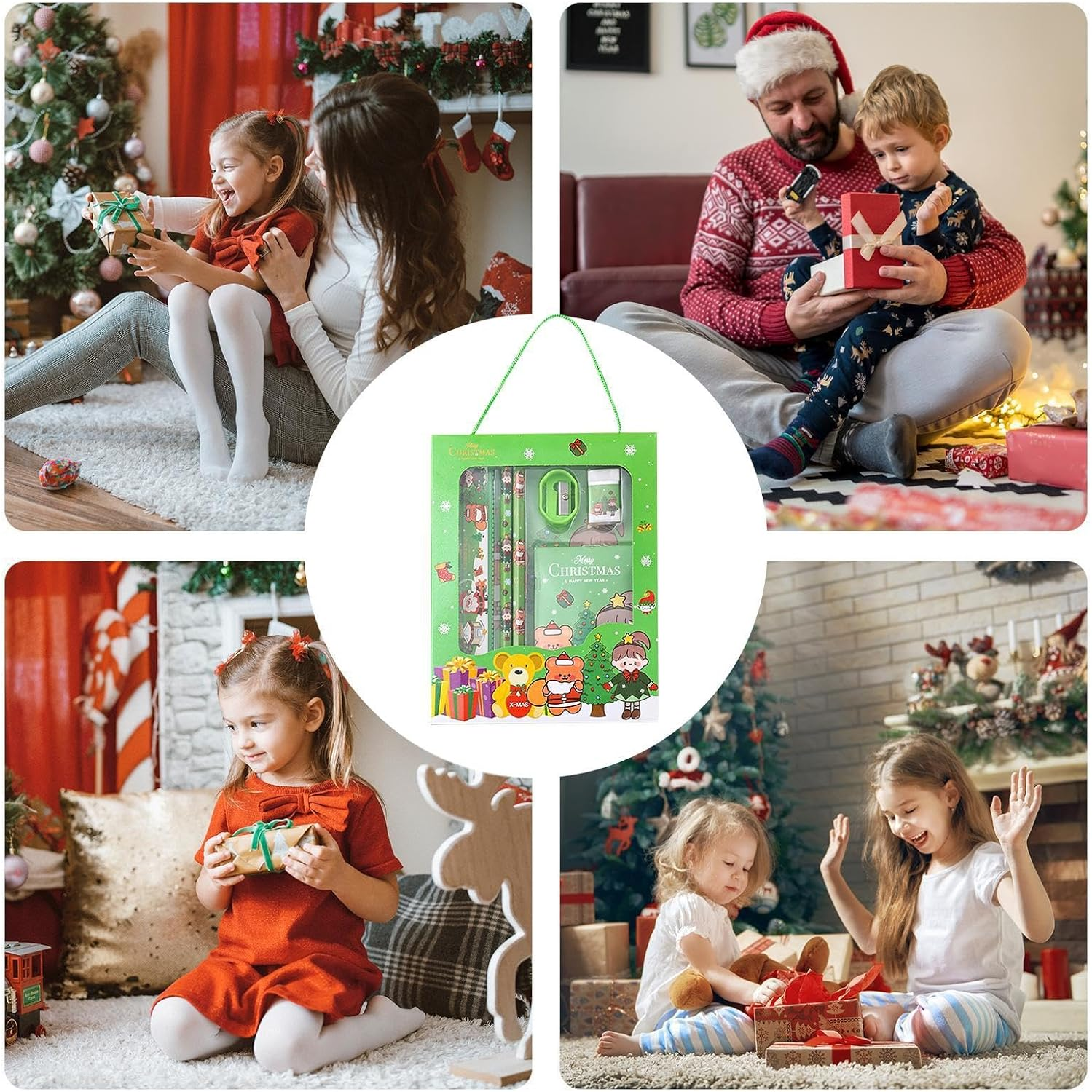 Christmas Stationery Sets for Kids,Student Christmas Stationery Set of 6 - Christmas School Party Favors, Fashionable Multiple Colors Festive Stationery Supplies for Christmas Birthday image number 4